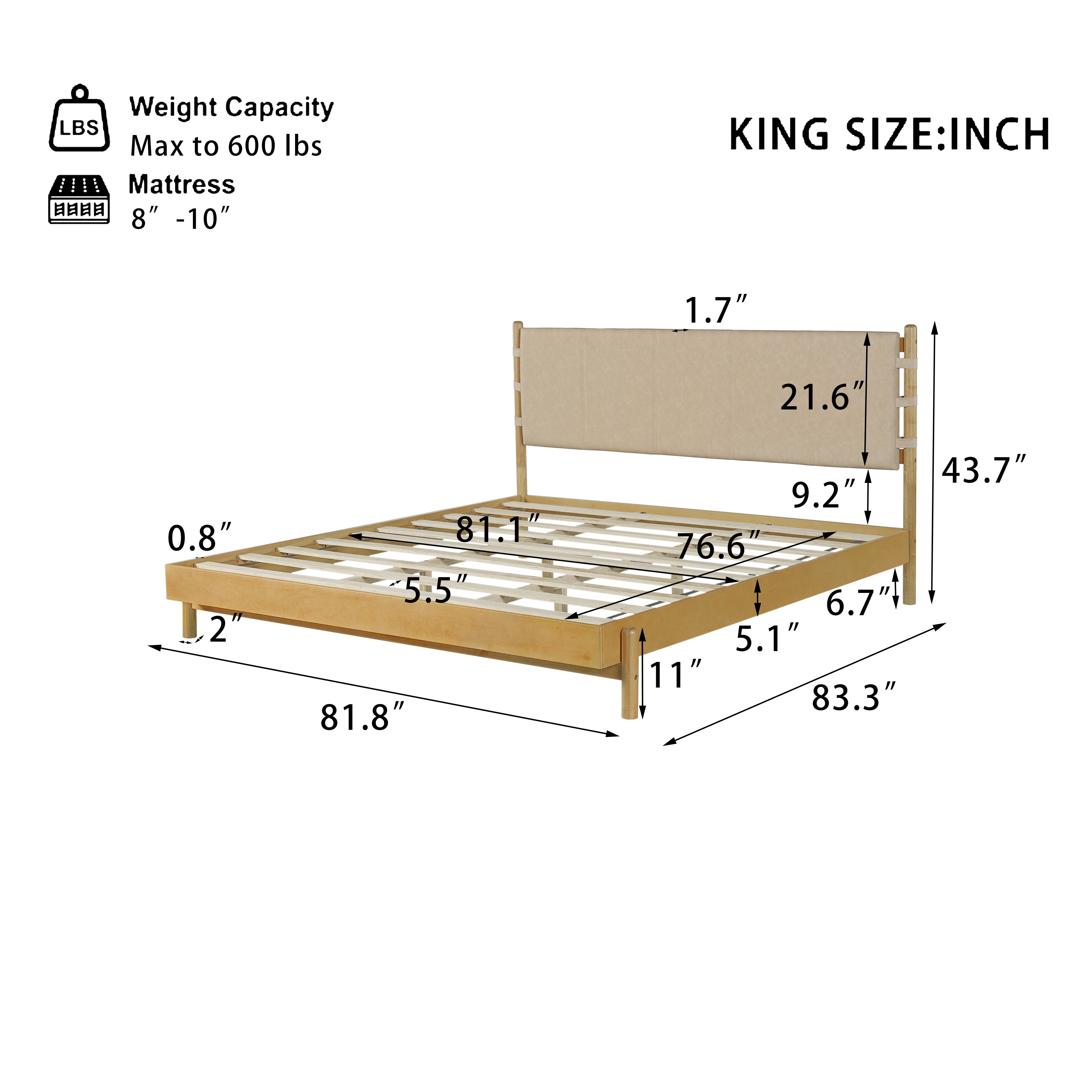 Premium Rubber Wood Platform Bed Frame with Headboard