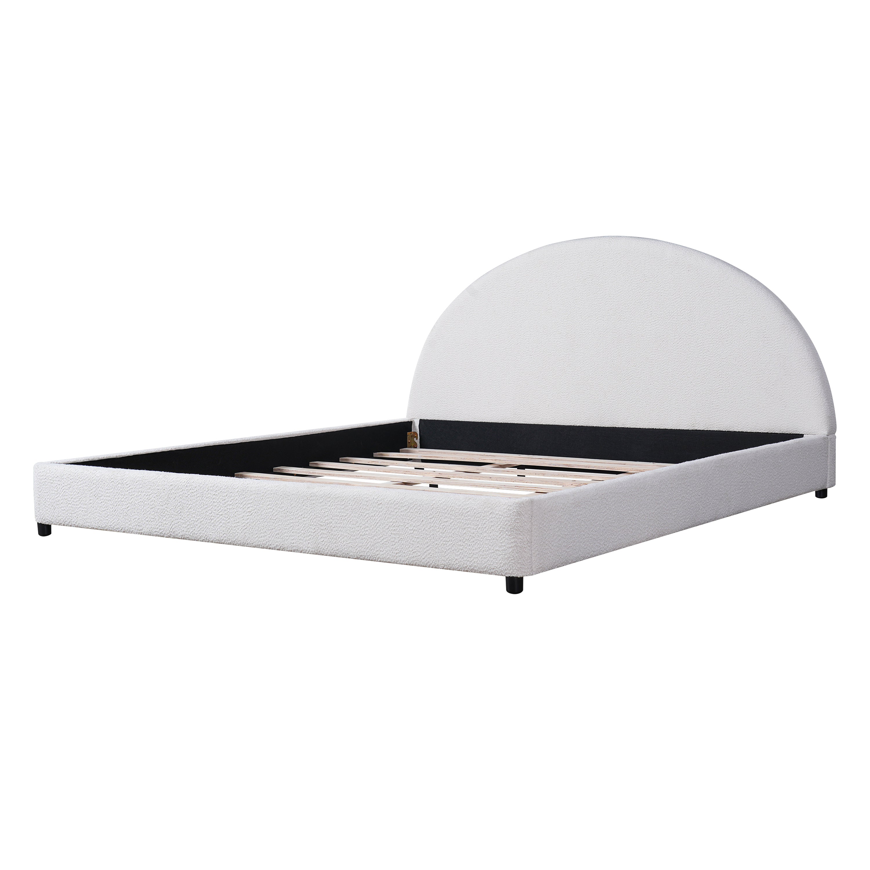 Bed Frame With Boucle Upholstered Round Curved Headboard