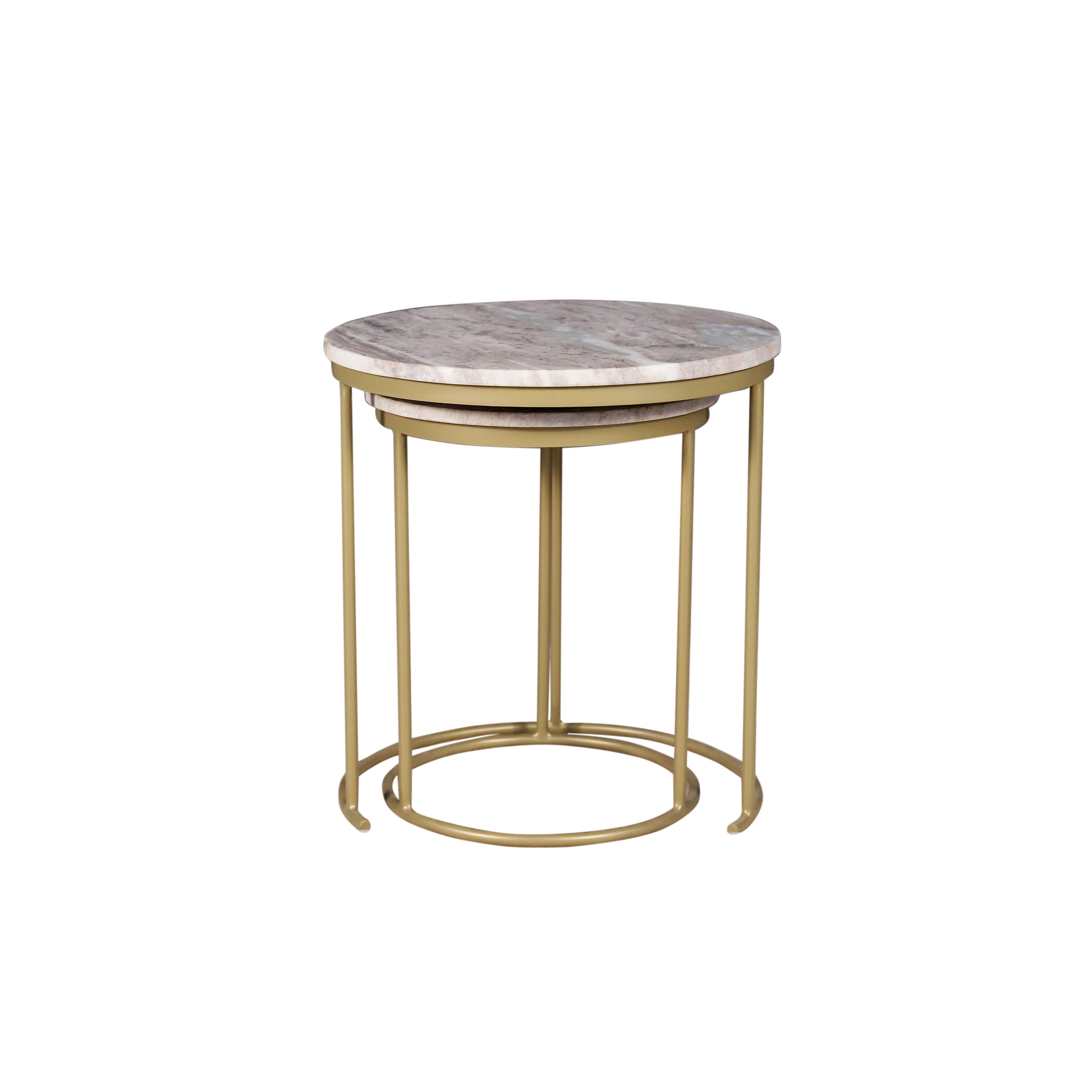Marble Nesting Coffee Table With Gold Metal Frame, Set of 2