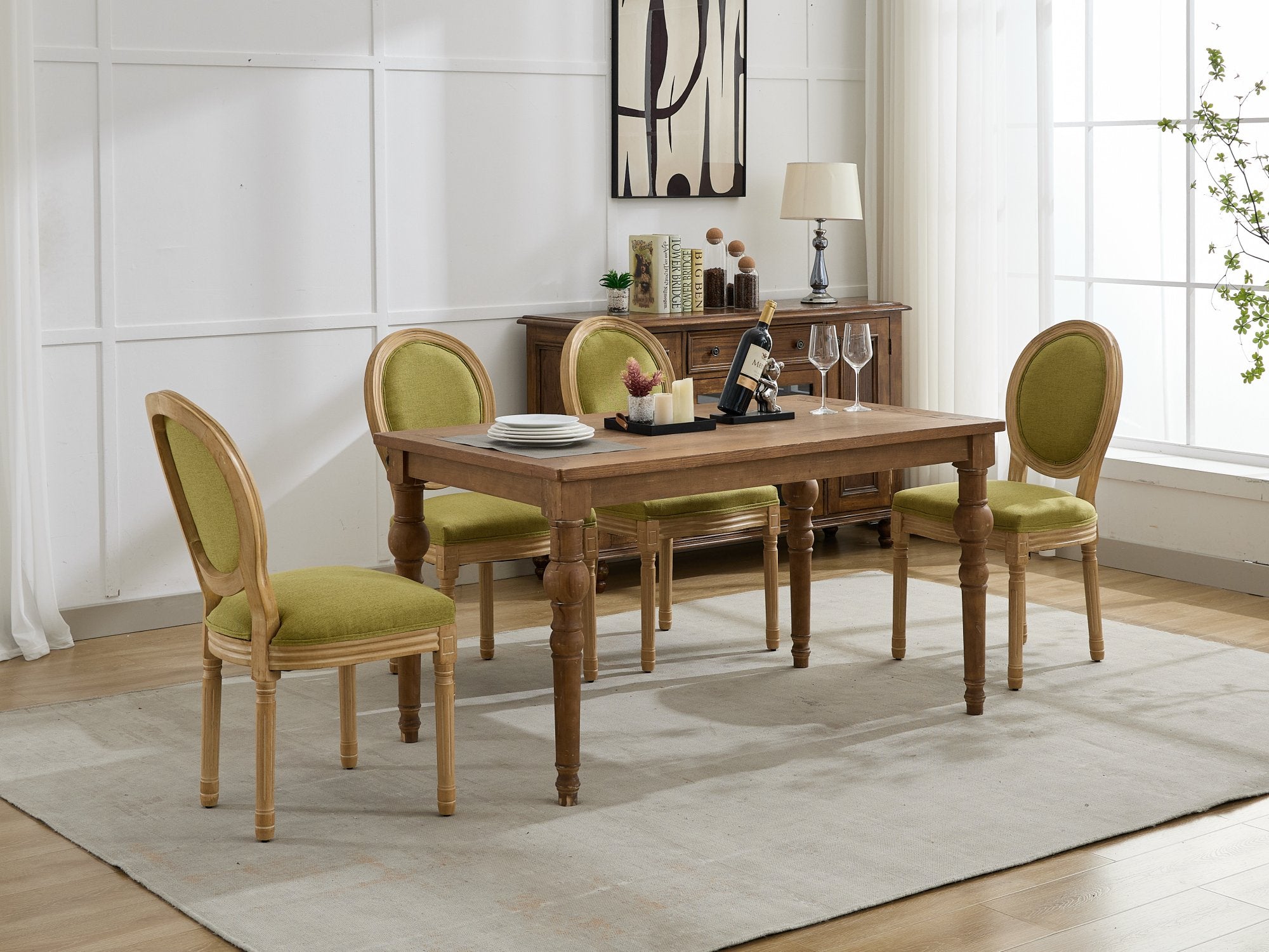 French Country Dining Chairs with Round Upholstered Backrest, Set of 2