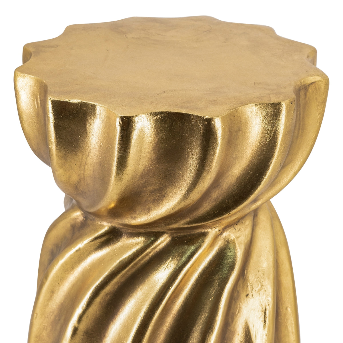 Gold Magnesium Accent Stool/Side Table with Sculptural Swirl Design