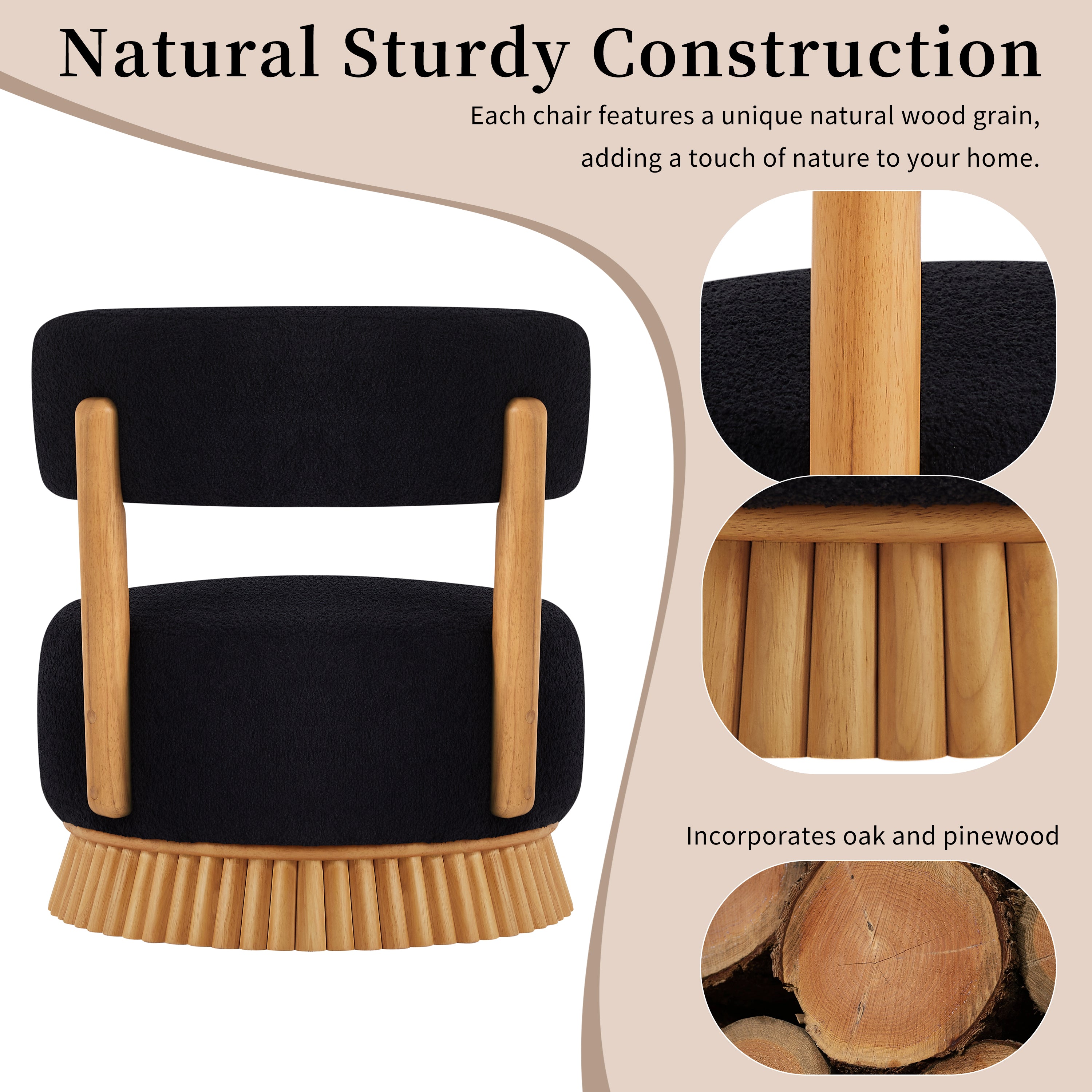 Modern Farmhouse Armless Accent Chair with Wooden Base