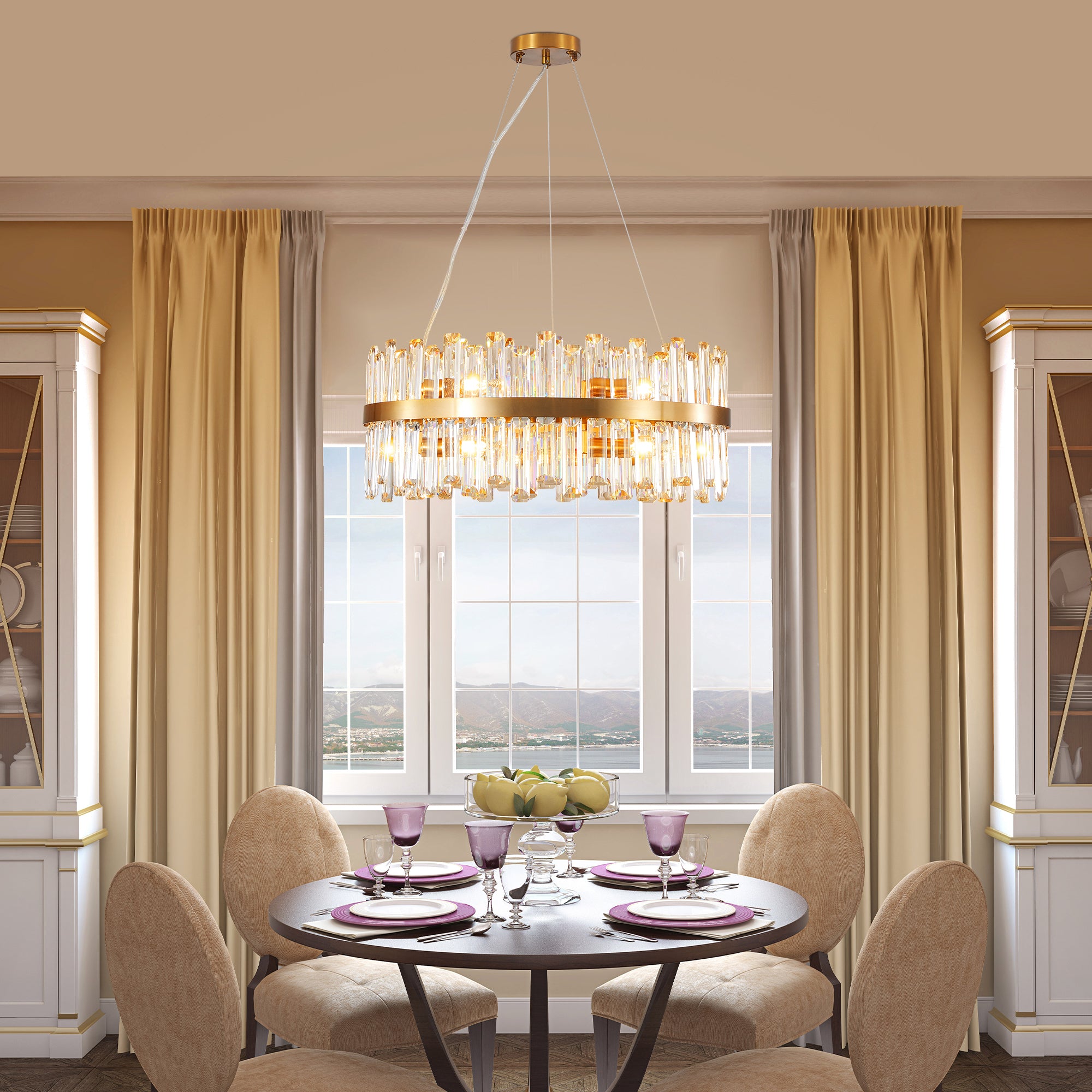 23.6" Crystal Chandeliers with Metal Frame and LED Lighting