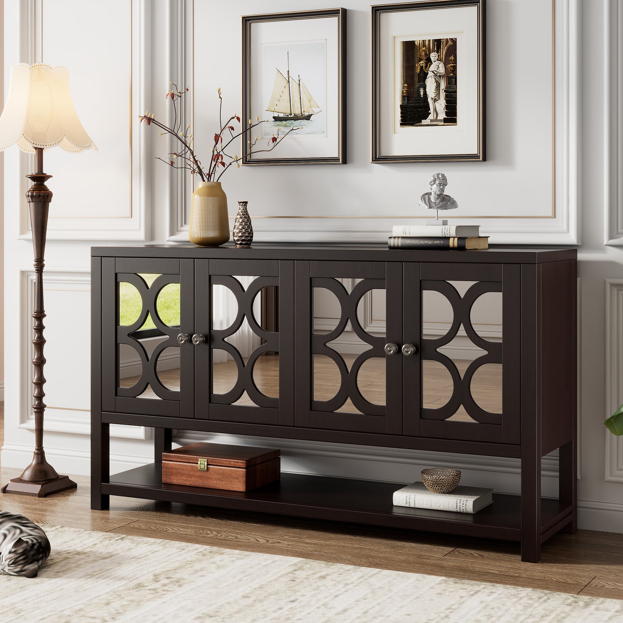 Mirrored Door Console Table