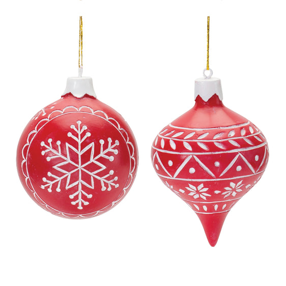 Etched Snowflake Ornament (set of 12) - Red