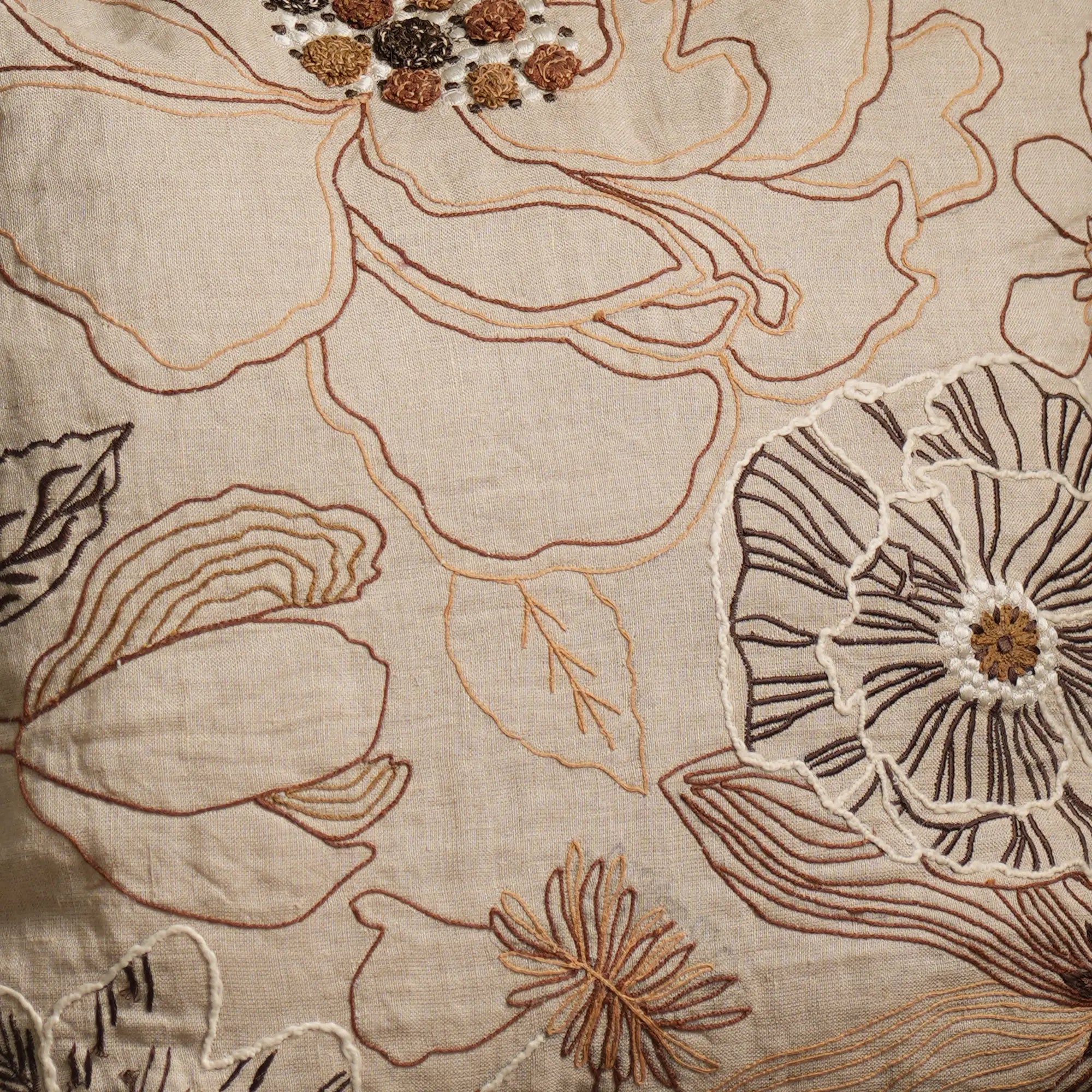 100% Linen Floral Embroidered Cushion