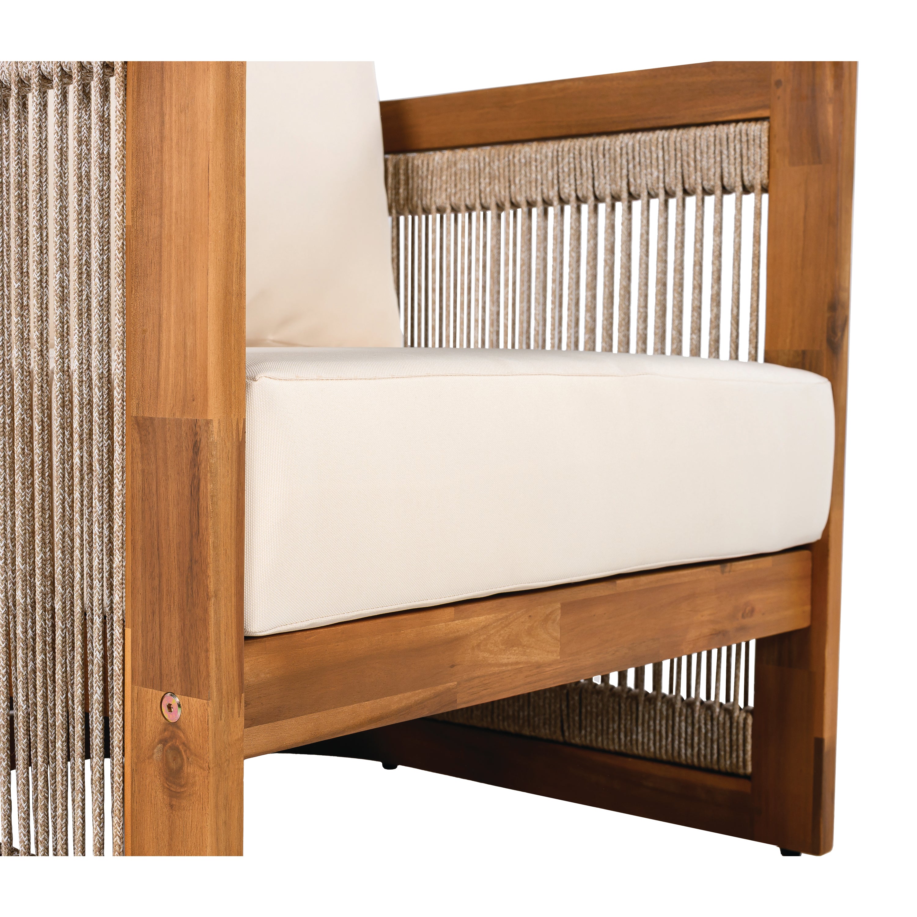 Sundara Acacia Wood Outdoor Club Chair with Handwoven Rope Accents