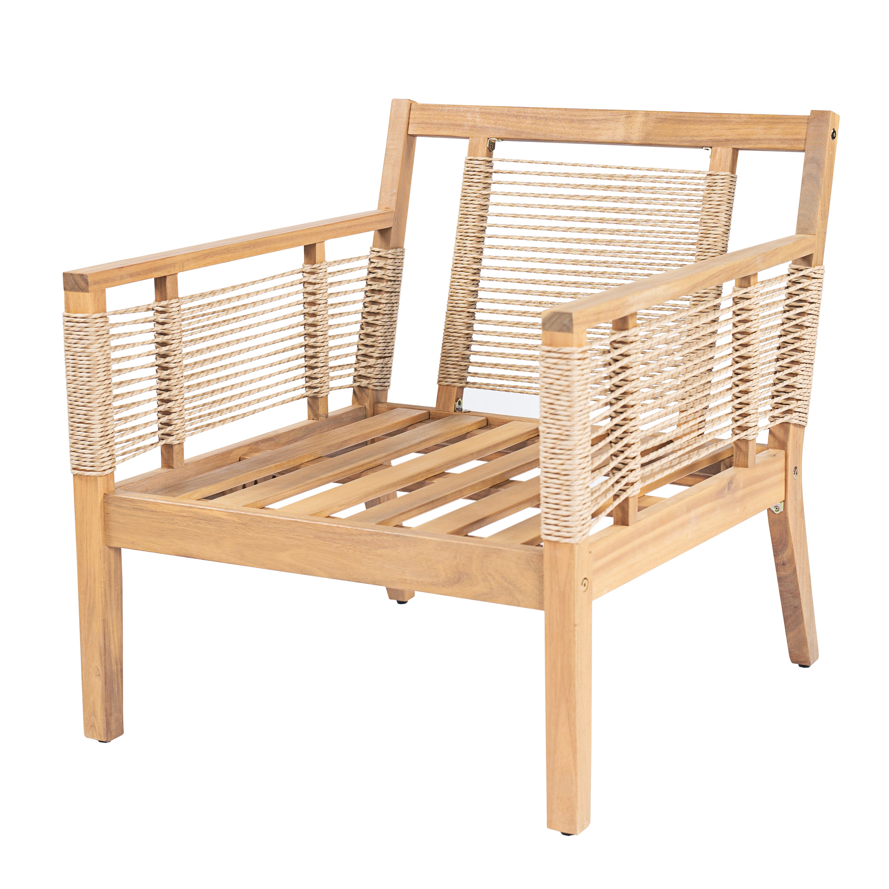 Kirana Outdoor Acacia Wood Club Chairs with Hand-Woven Twist Rope, Set of 2