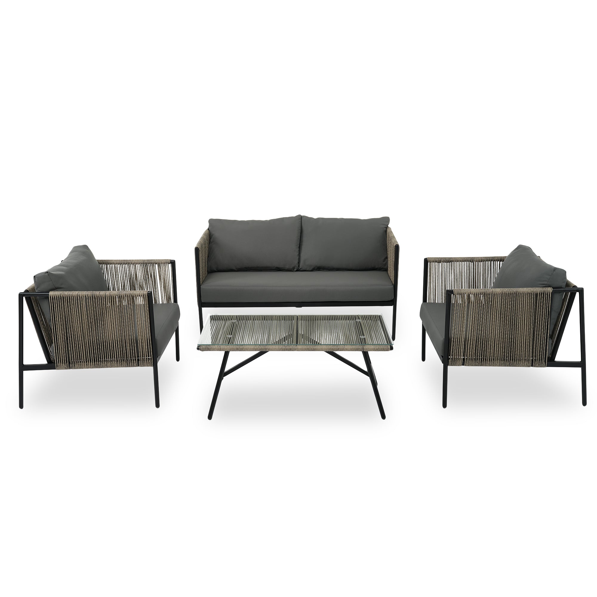 4-Piece Outdoor Sofa Set with Thick Cushions and Toughened Glass Table