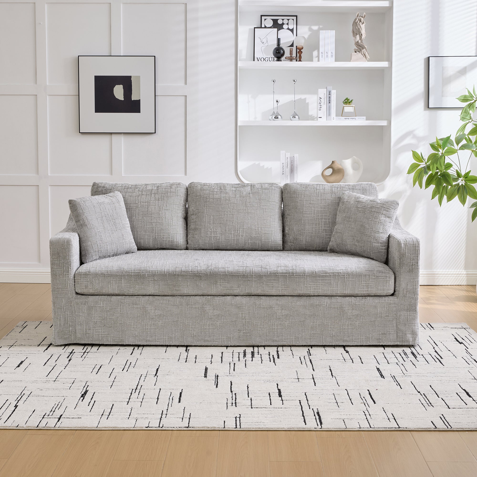 Three-Seater Modern Casual Chenille Sofa with Deep Seat