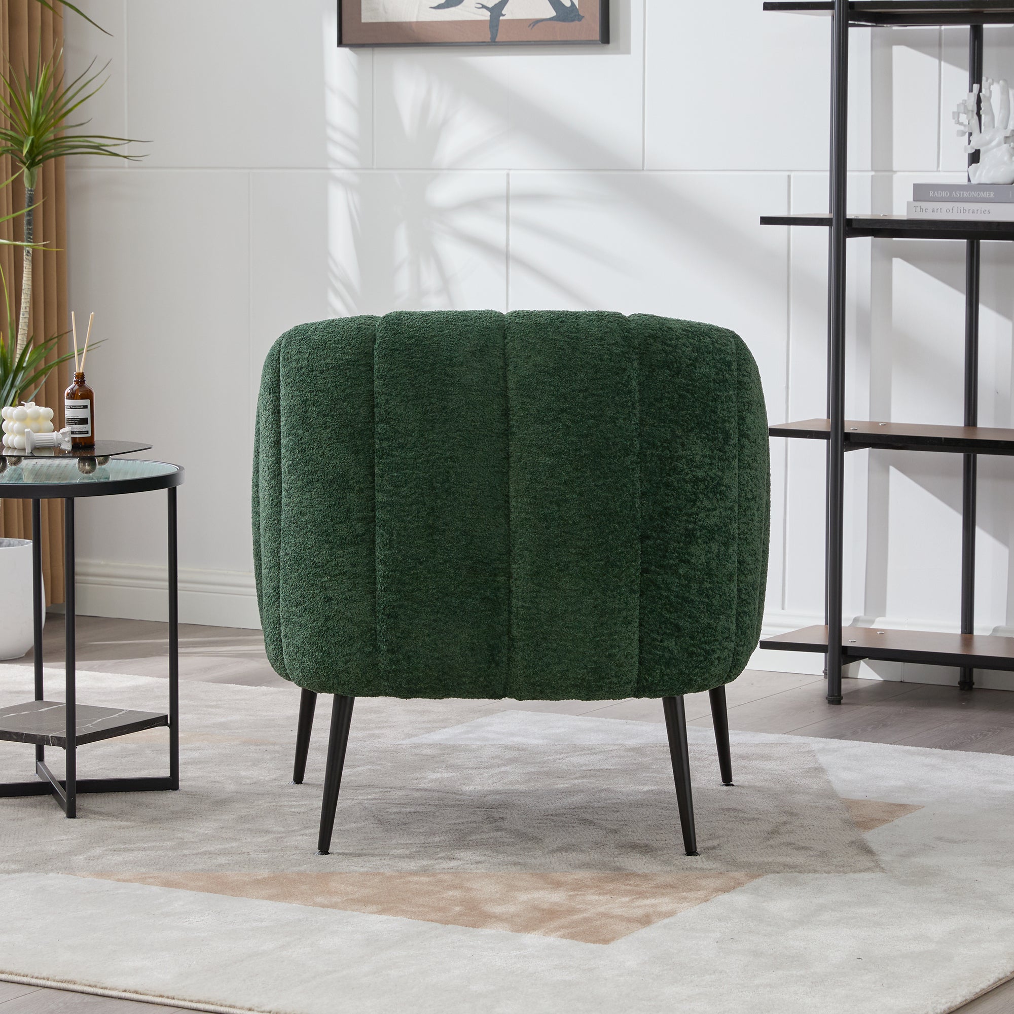 Channel Tufted Chenille Vanity Barrel Accent Chair with Metal Legs