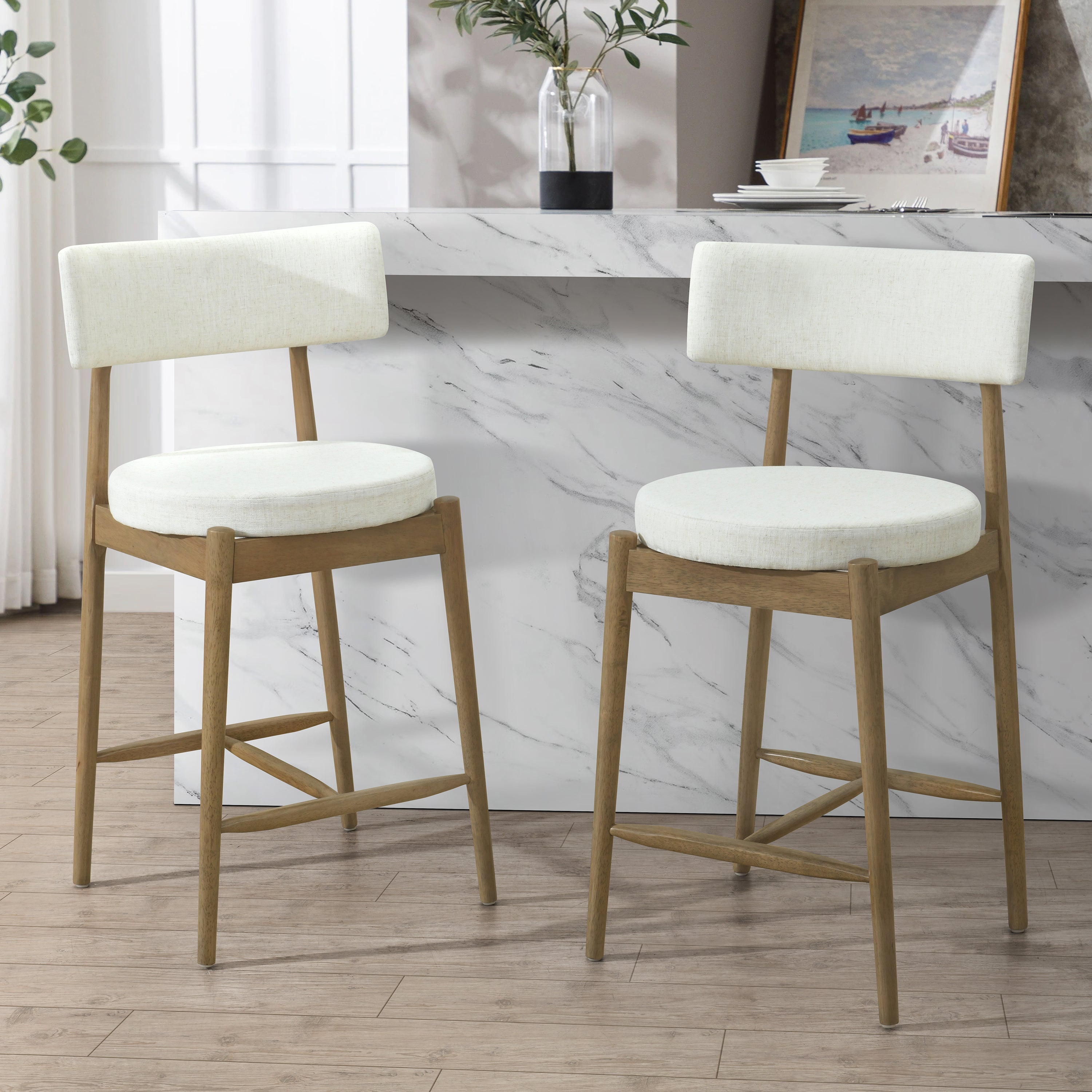 Harveston Mid Century Modern Boucle Upholstered Counter Stools, Set of 2
