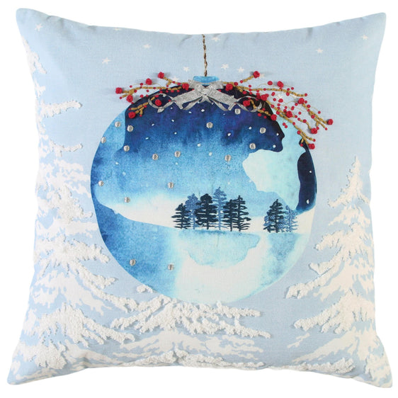 Print And Embroidered Cotton Globe Pillow Cover