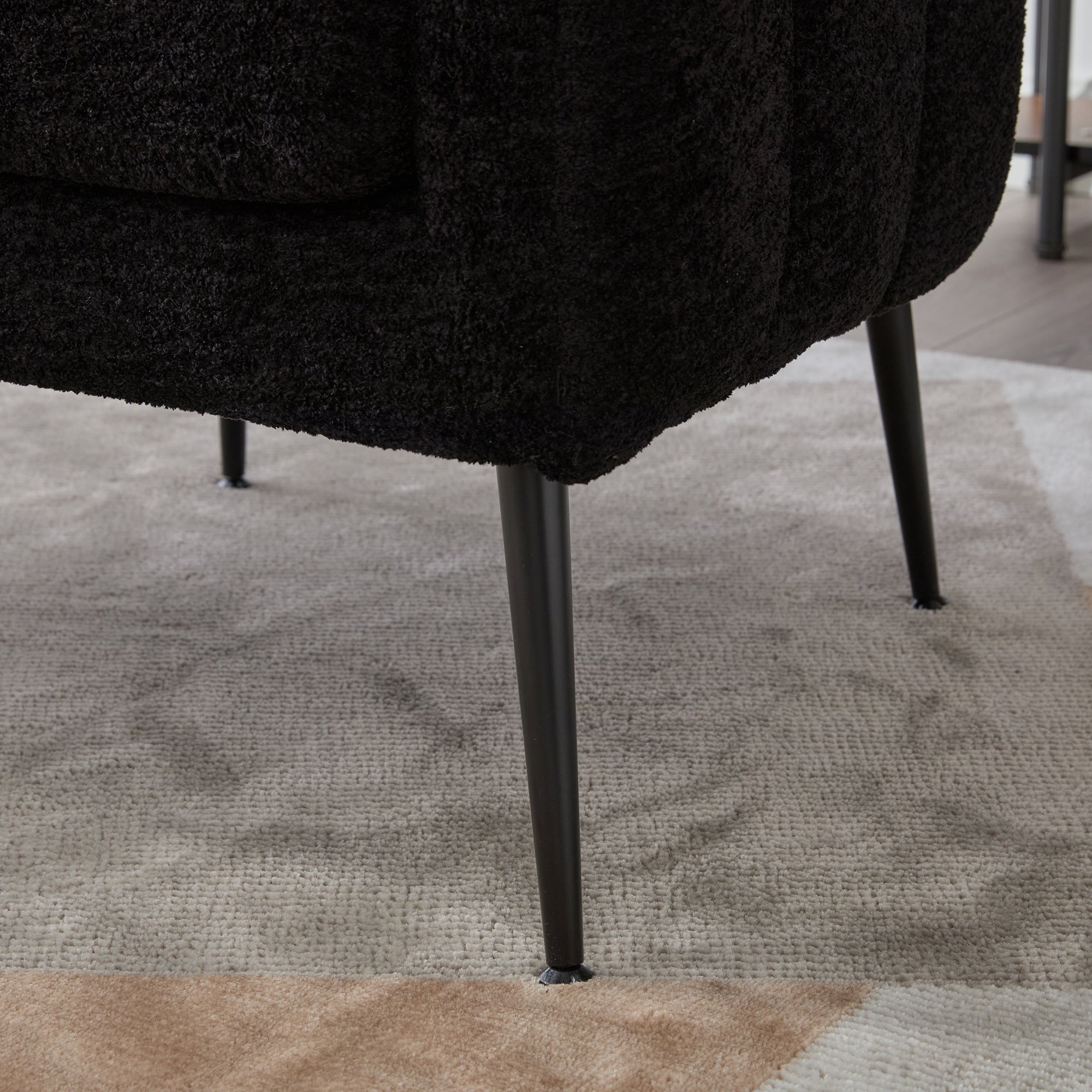 Channel Tufted Chenille Vanity Barrel Accent Chair with Metal Legs