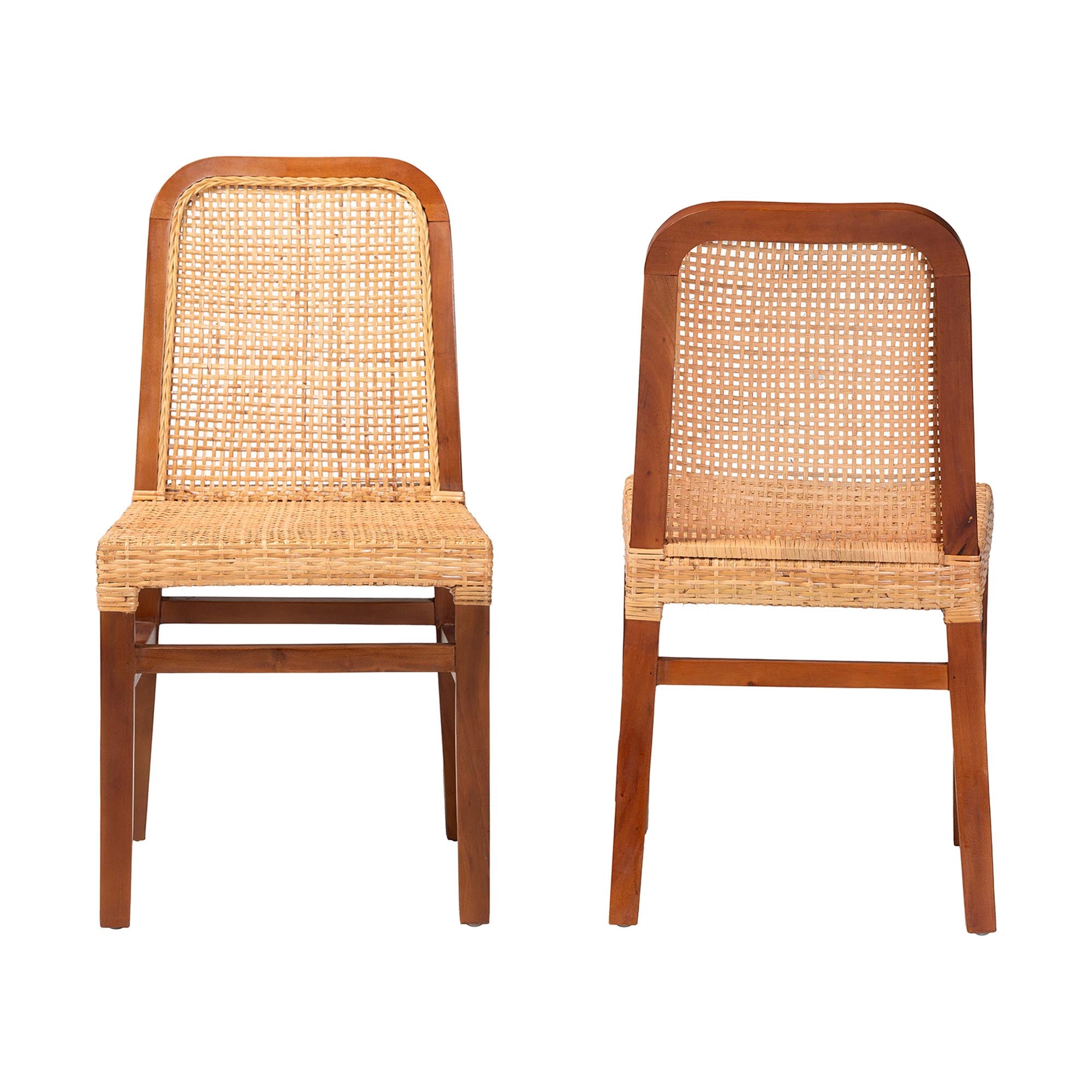Kerri Mahogany Wood and Rattan 2-Piece Dining Chair Set