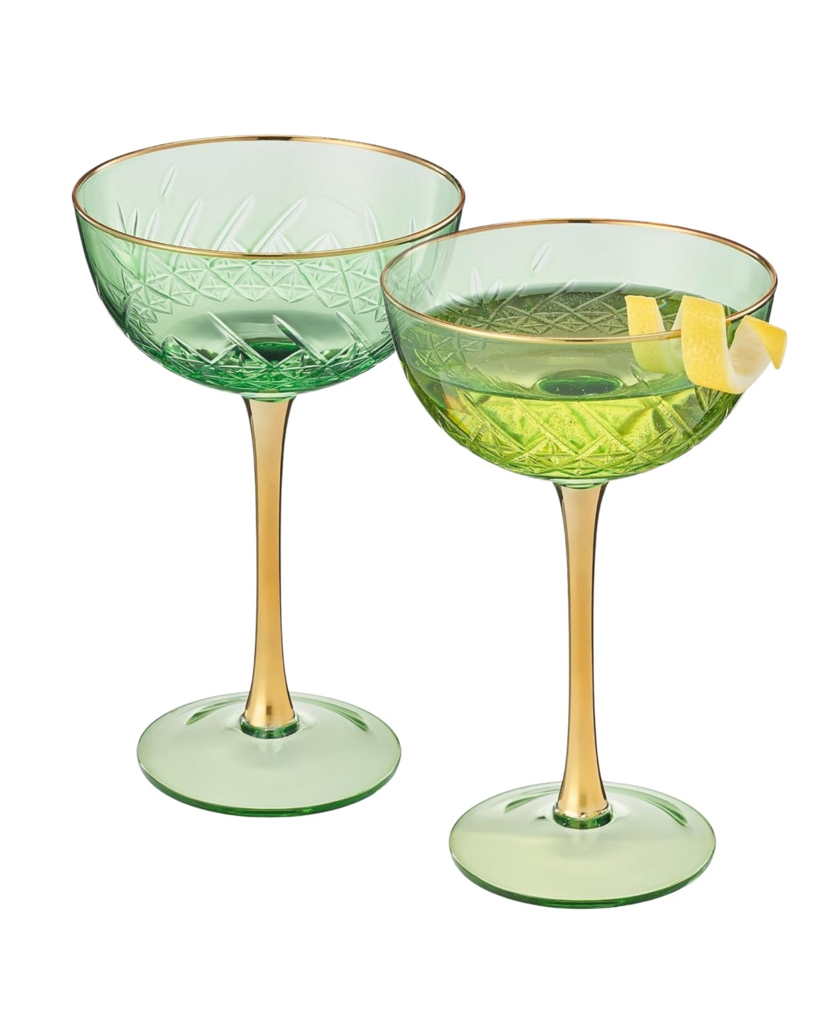 Green Vintage Art Deco Coupes Set of 2