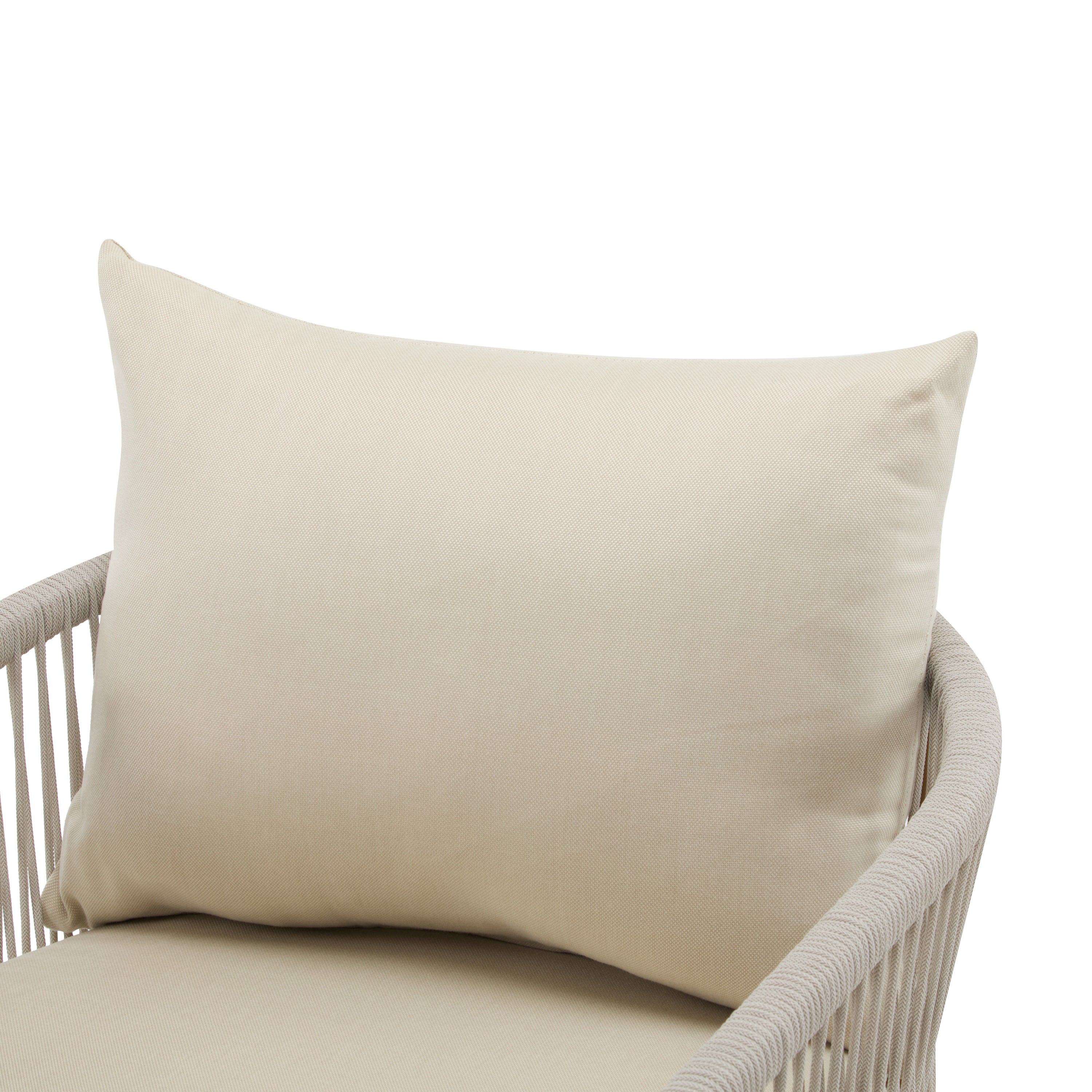 Modern Beige Curved Aluminum Lounge Chair with Stylish Rope-Weave Design and Cushioned Comfort