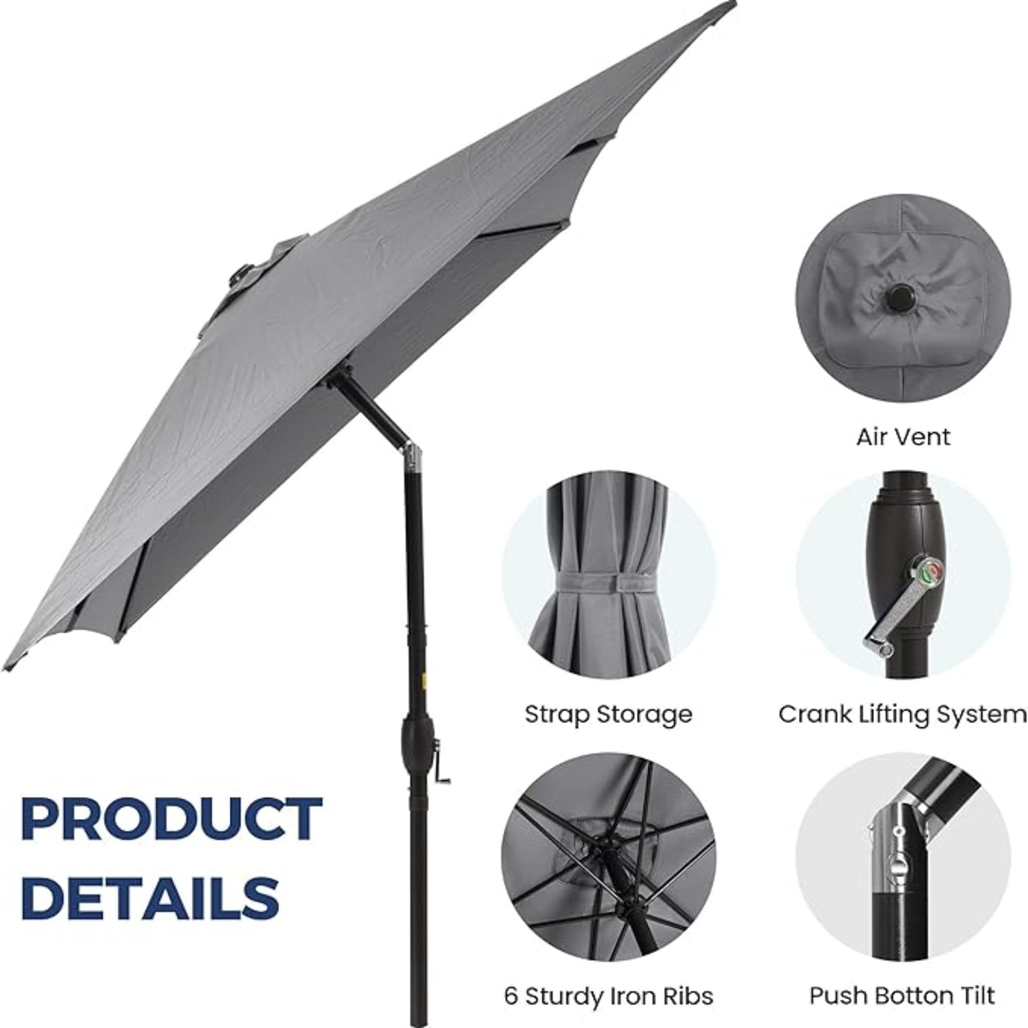 6.5 x 10 ft Rectangular Patio Umbrella with Crank, Base Not Included