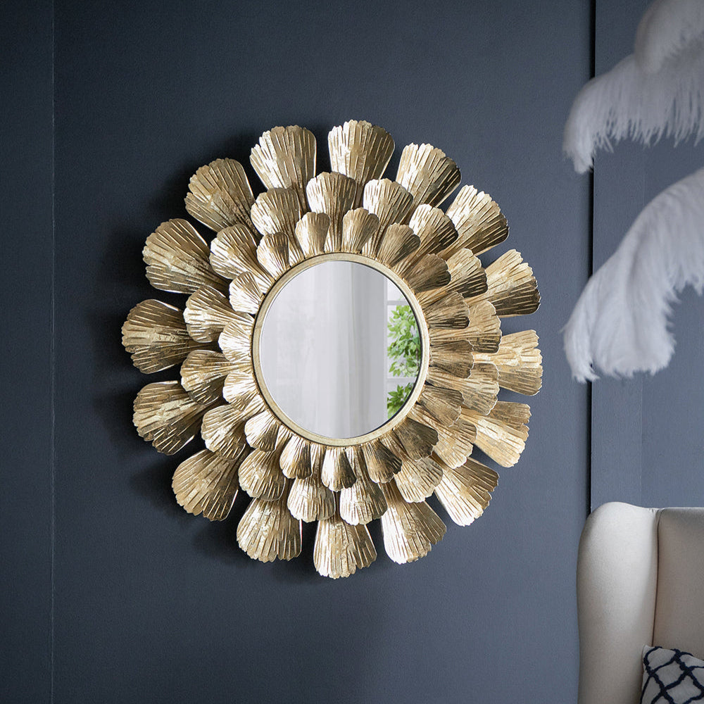 37" Round Metal Mirror with Trumpeting Florals Design