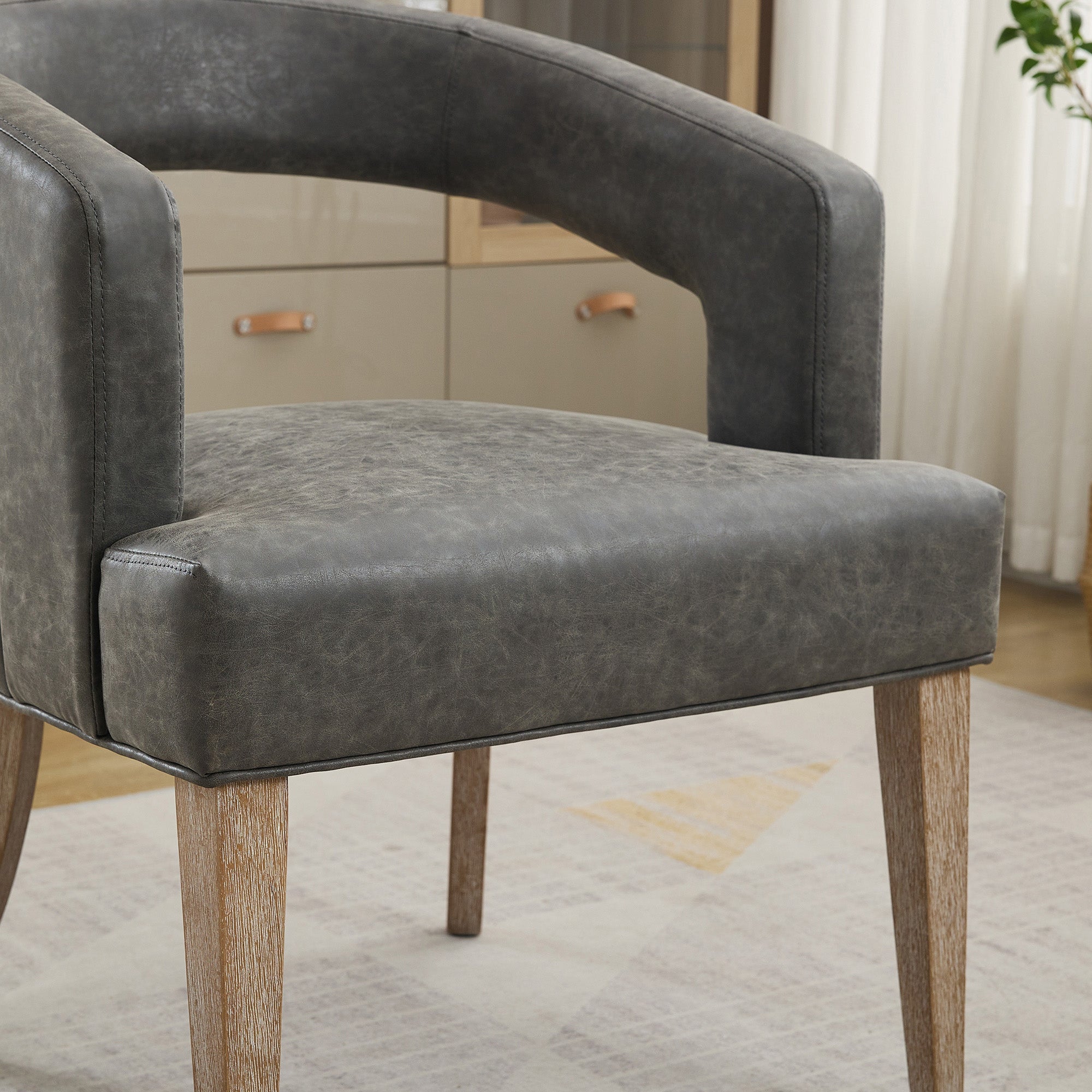 Open-Back Barrel Accent Chair with Velvet Upholstery and Weathered Solid Wood Legs