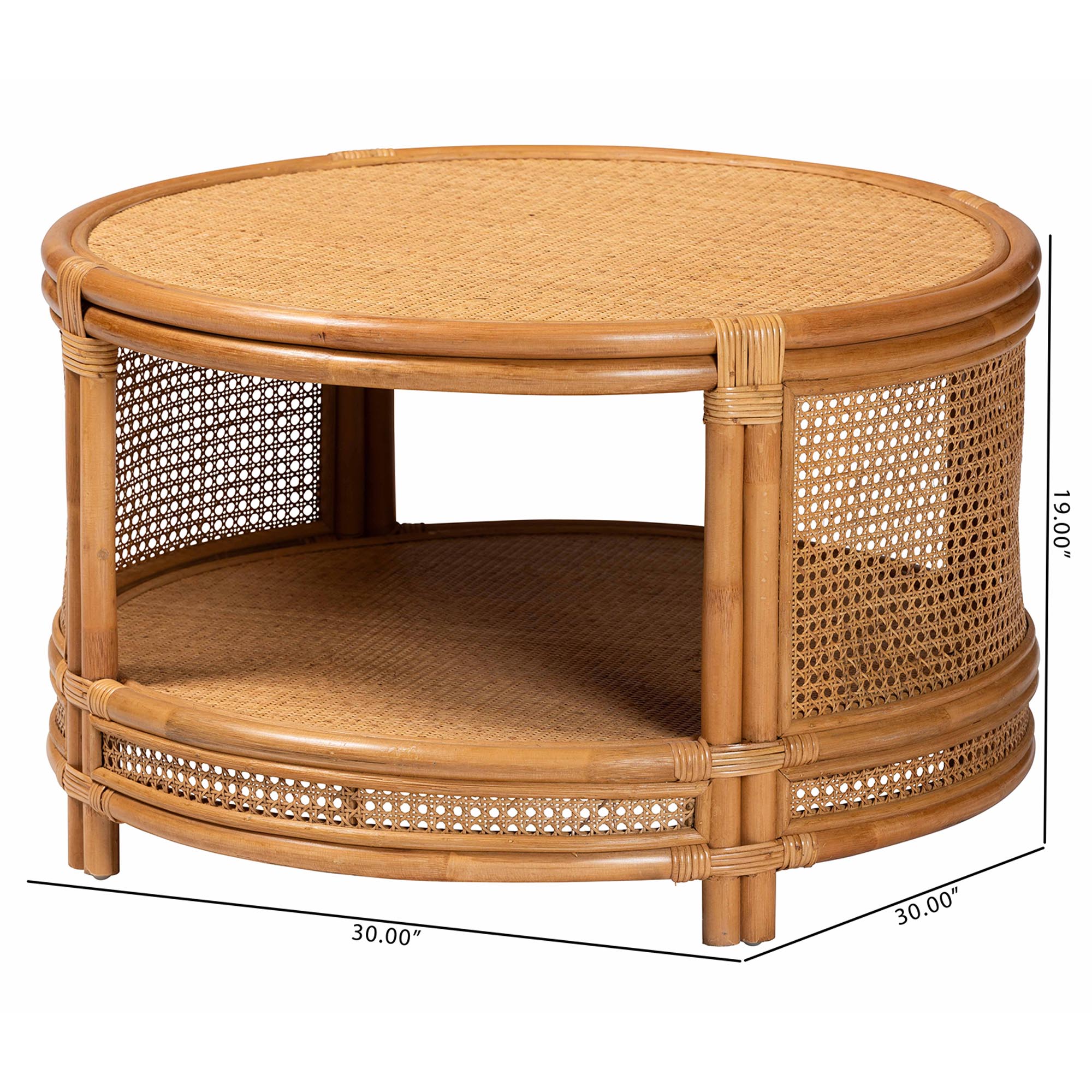 Modern Bohemian Natural Brown Rattan Coffee Table