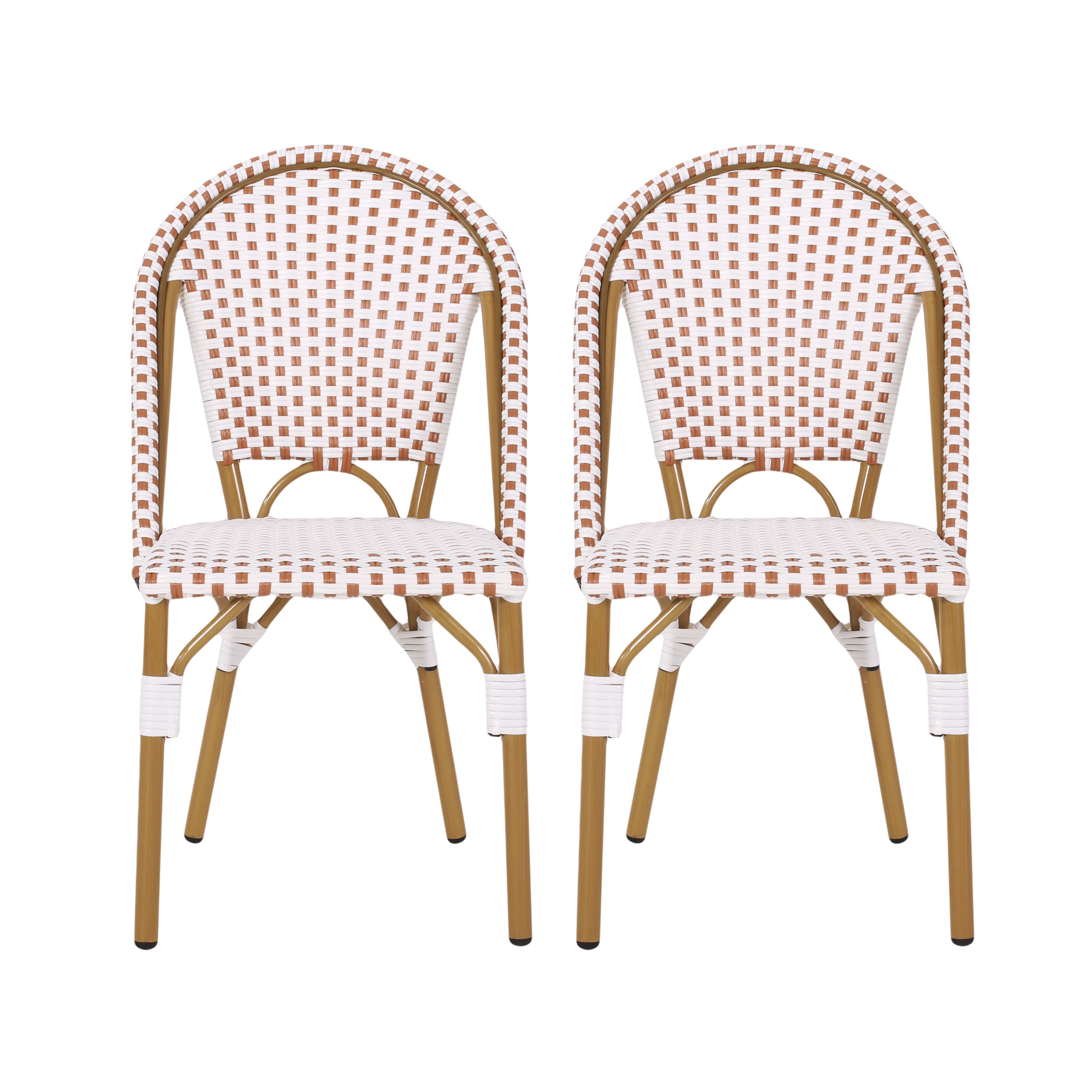 PE Rattan and Aluminum Bistro Chair with Arched Back, Set of 2
