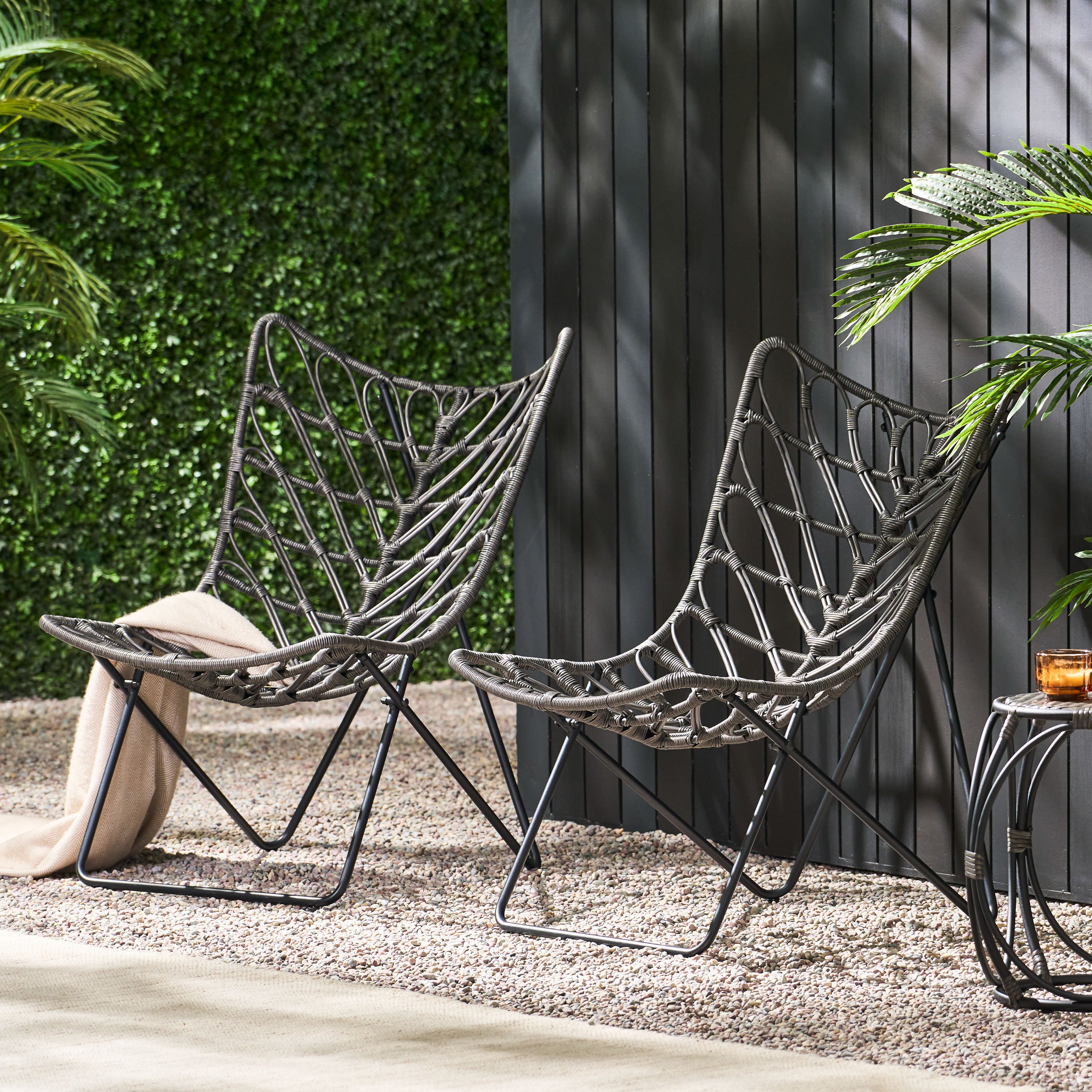 Outdoor Rattan Chair with Geometric Cross Base, Set of 2