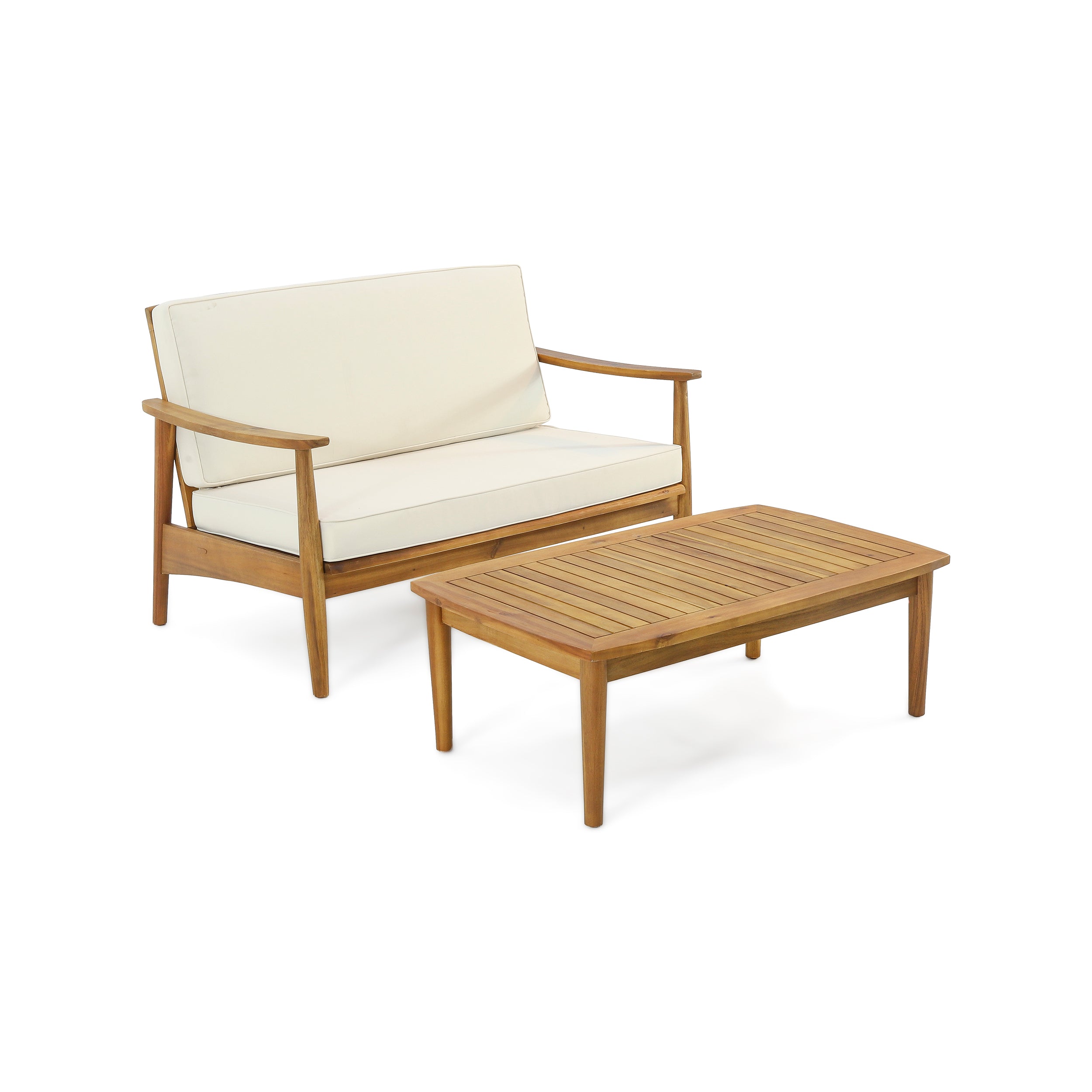 2-Piece Patio Set with Slatted Back Loveseat and Coffee Table