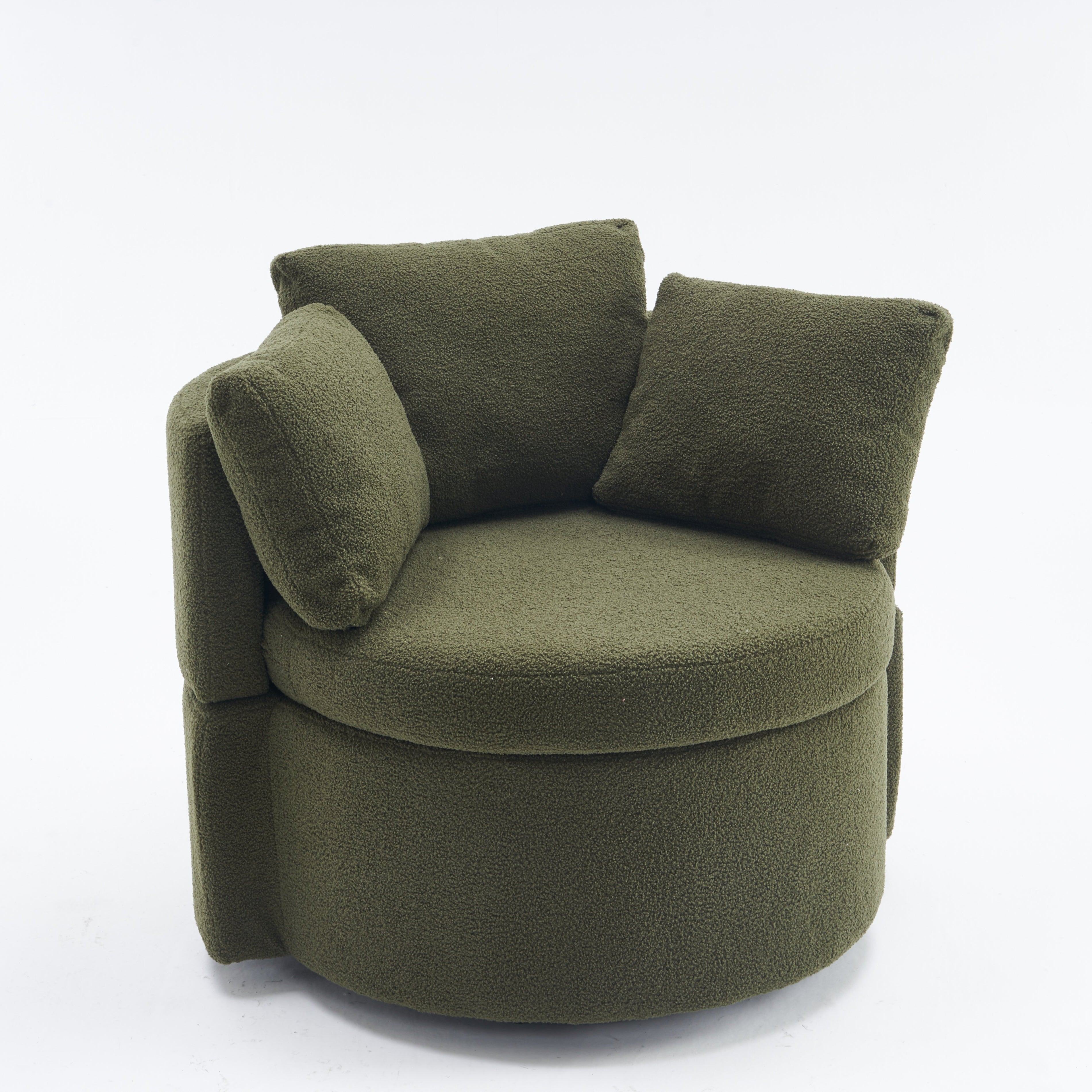Upholstered Swivel Chair with 3 Throw Pillows and Storage