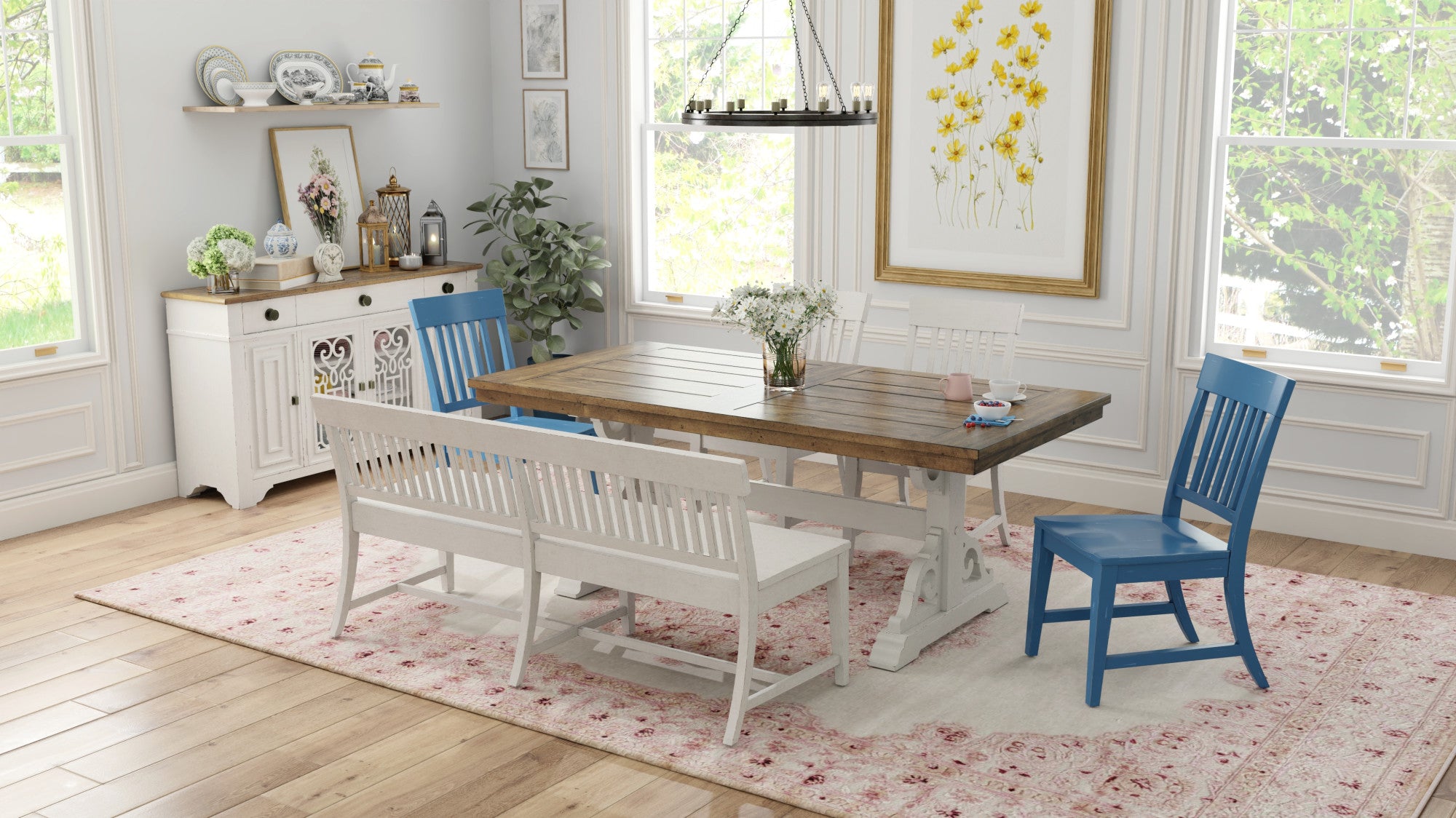 Brown And White Rectangular Trestle Dining Table