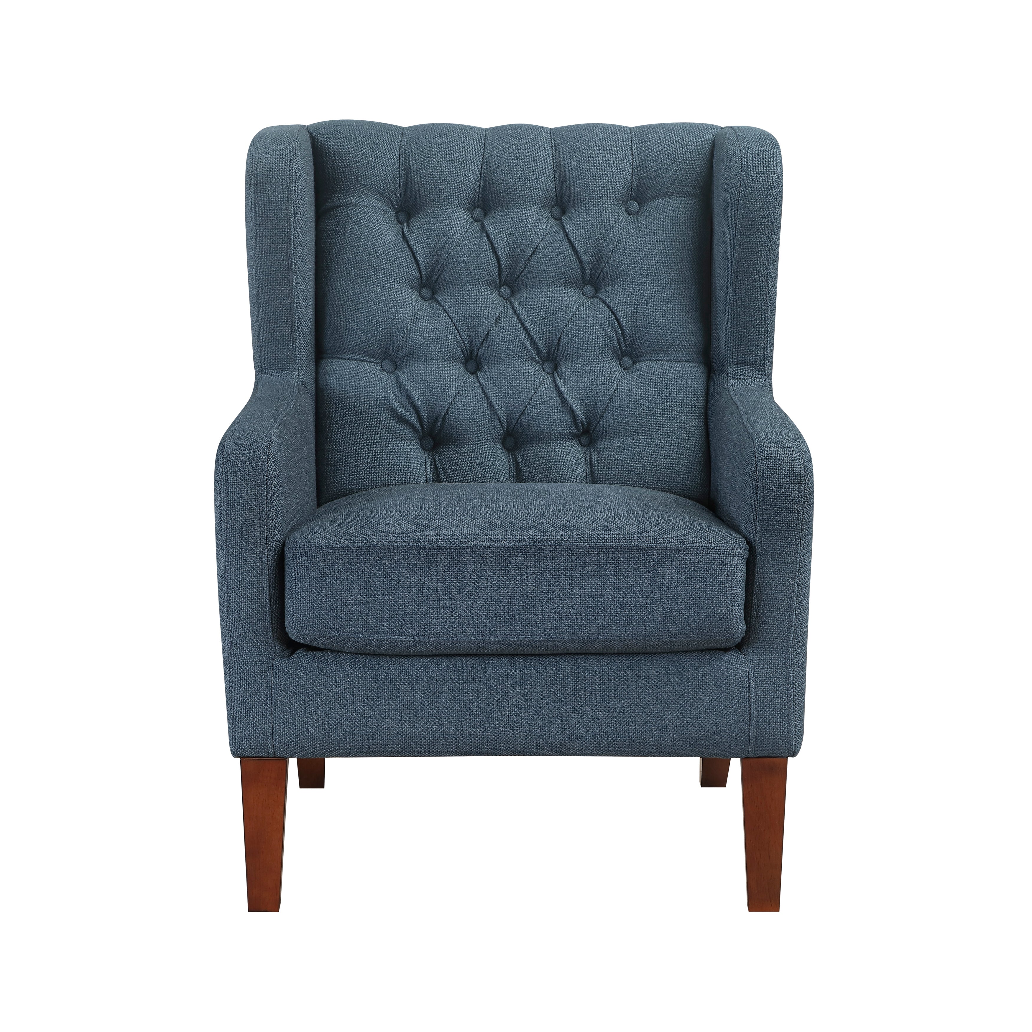 Button-Tufted Wingback Accent Chair with Solid Wood Legs