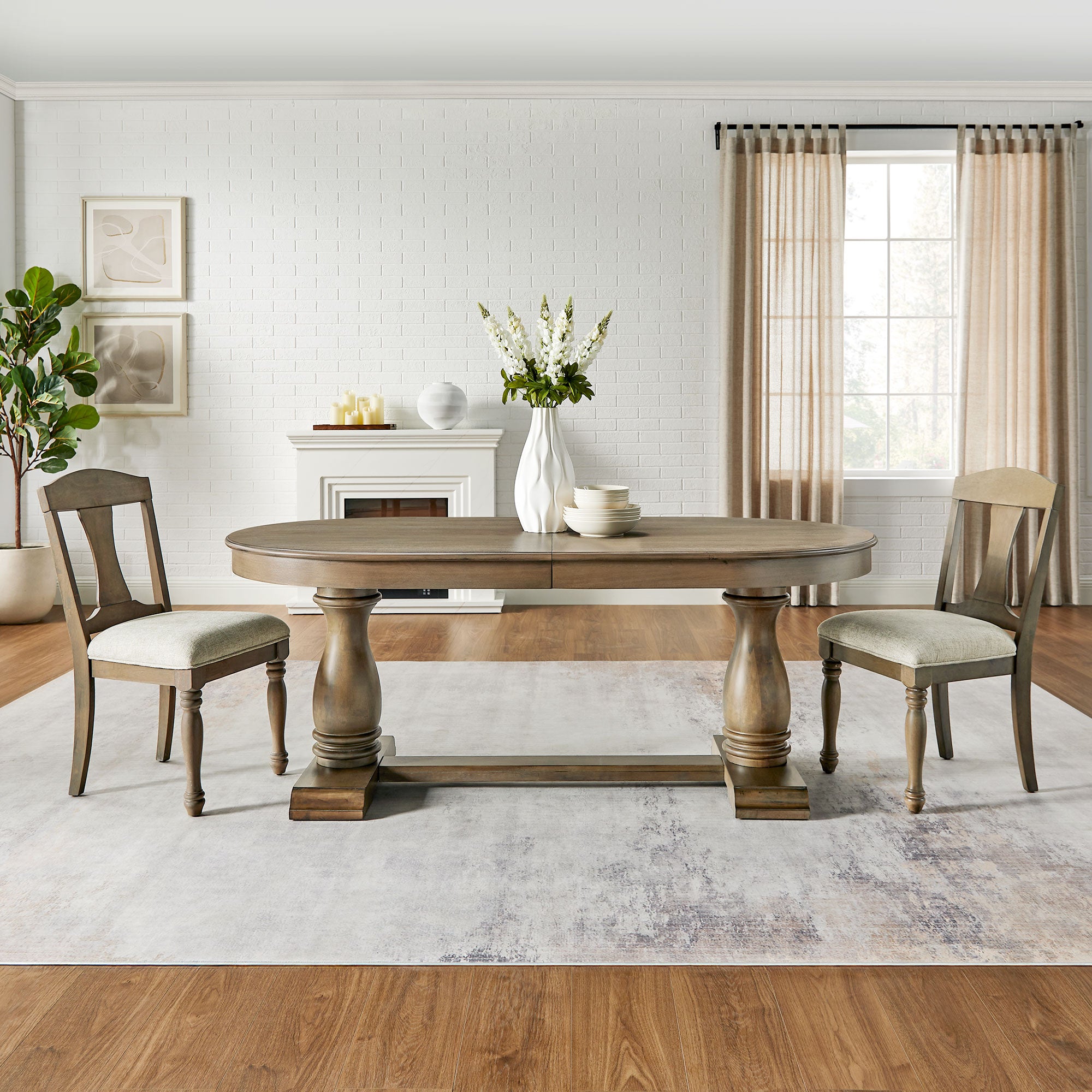 Mid Century Extendable Wooden Dining Table with 6 Chairs