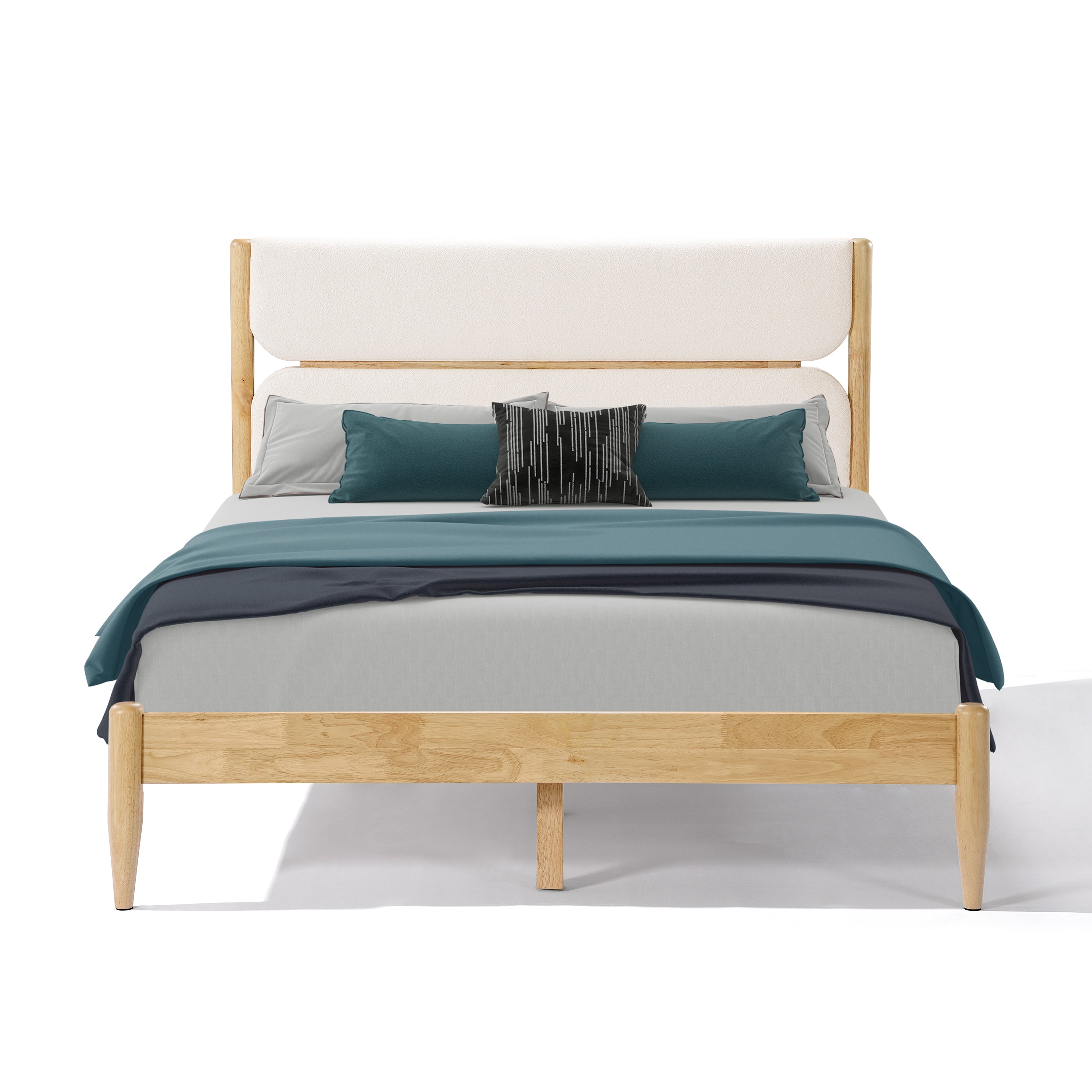 Solid Wood Bed Frame With Fleece Upholstered Headboard