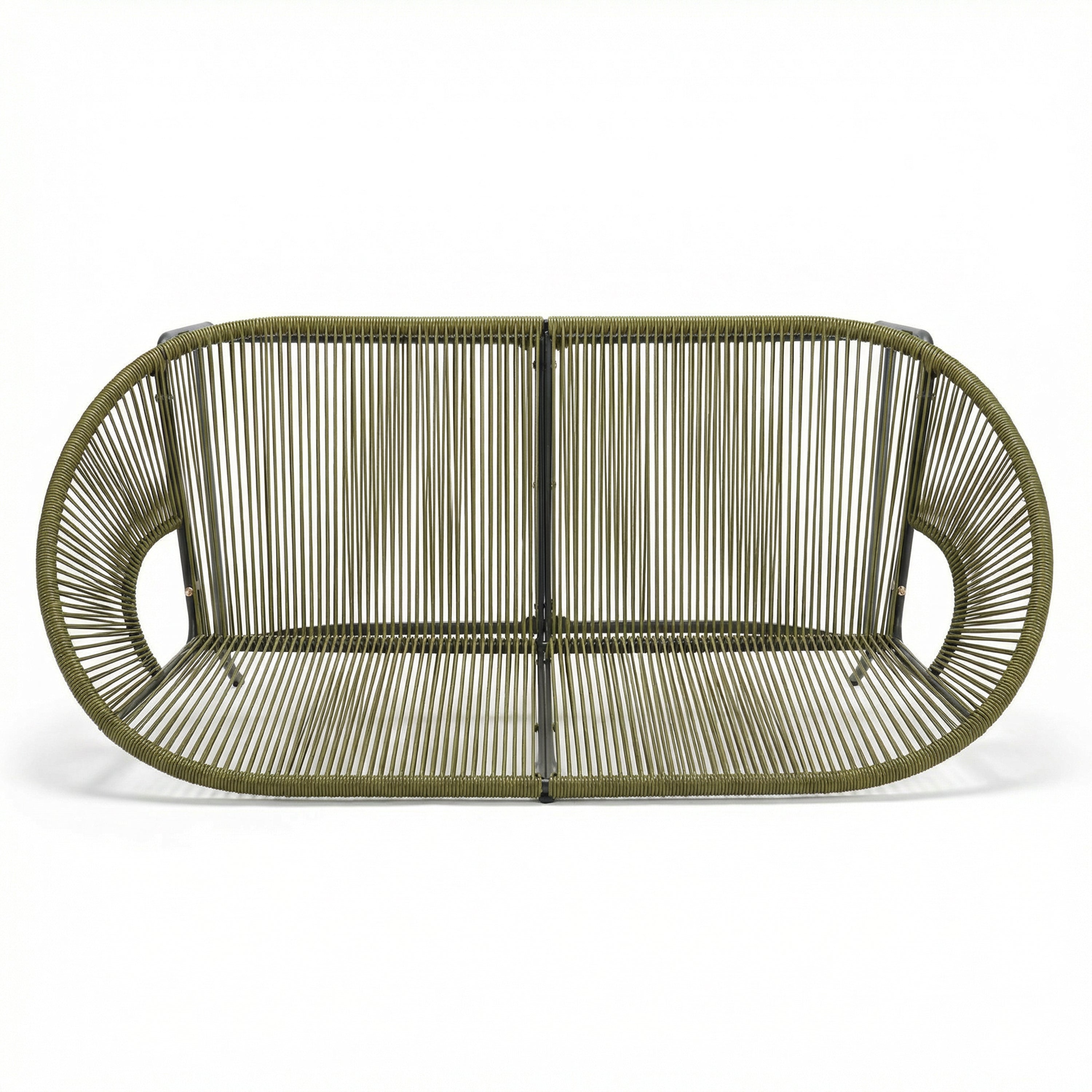 CONDESSA OUTDOOR PATIO WICKER LOVE SEAT, GREEN PE RATTAN & IRON FRAME, SET OF 1