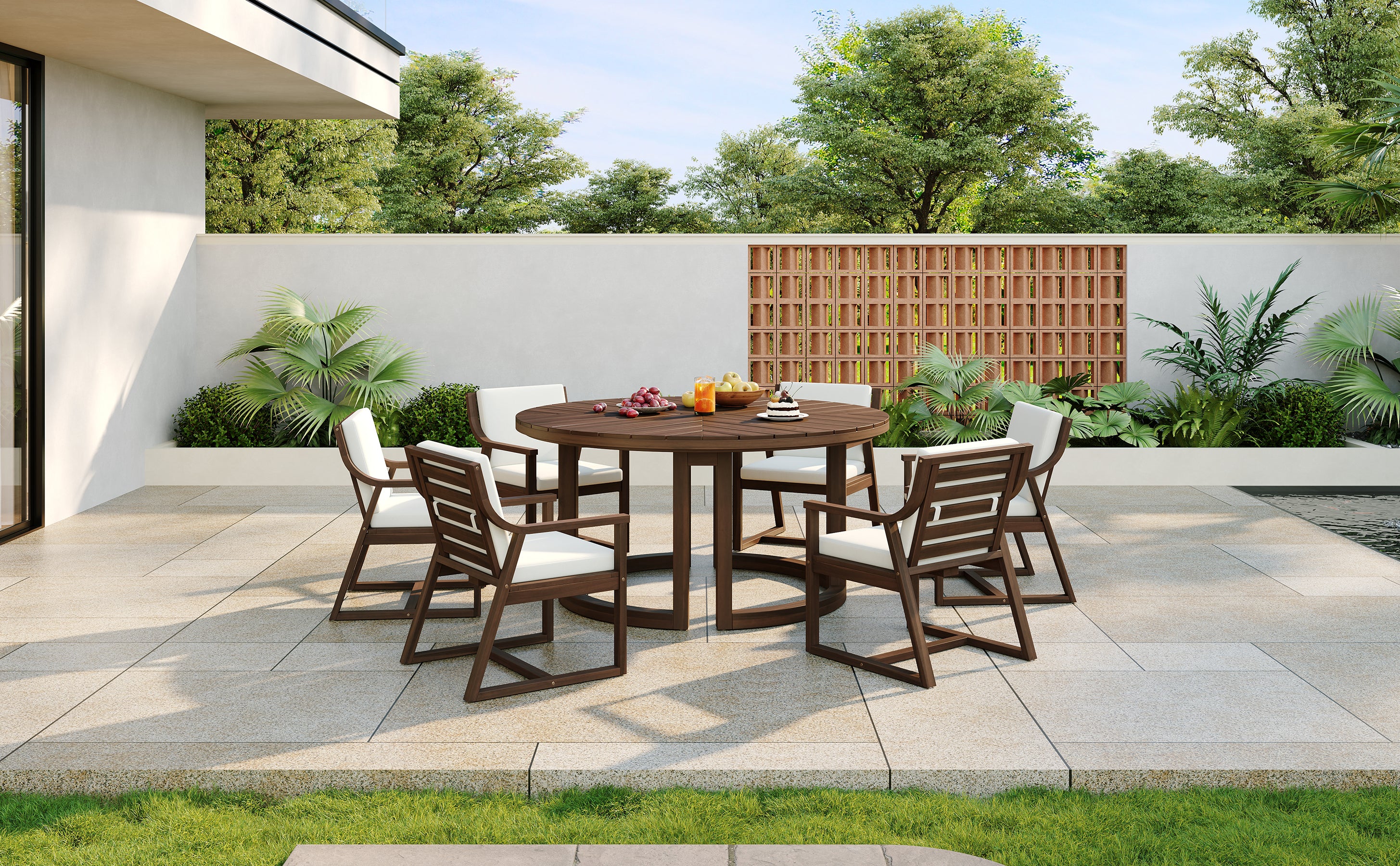TREXM Patio Dining Table Set for 6