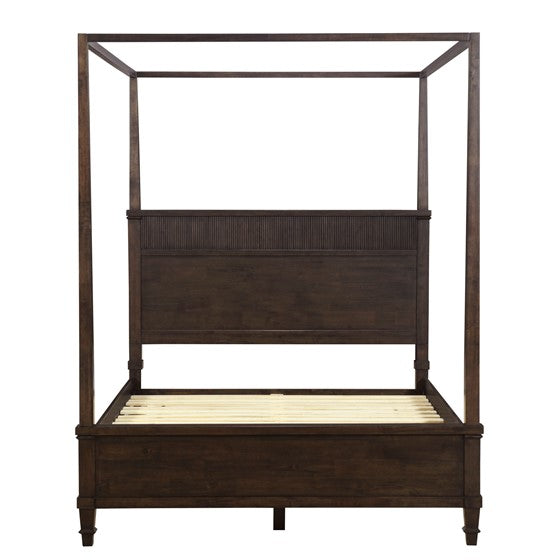 Queen Size Canopy Bed with Fluted Design and Wood Frame