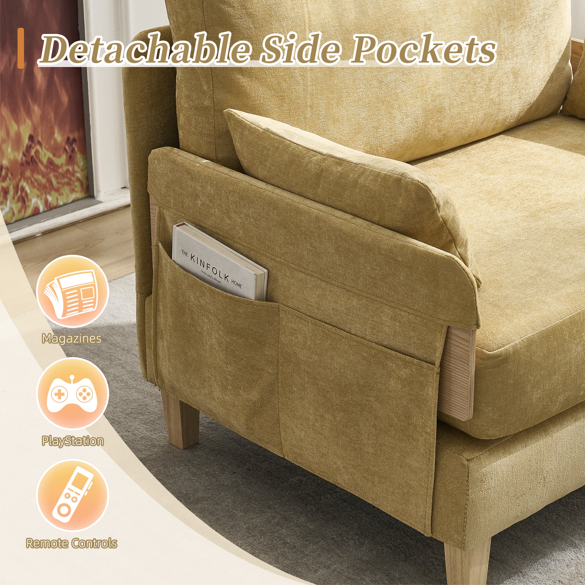 Mid-Century Modern Chenille Foldable Sofa Bed Recliner