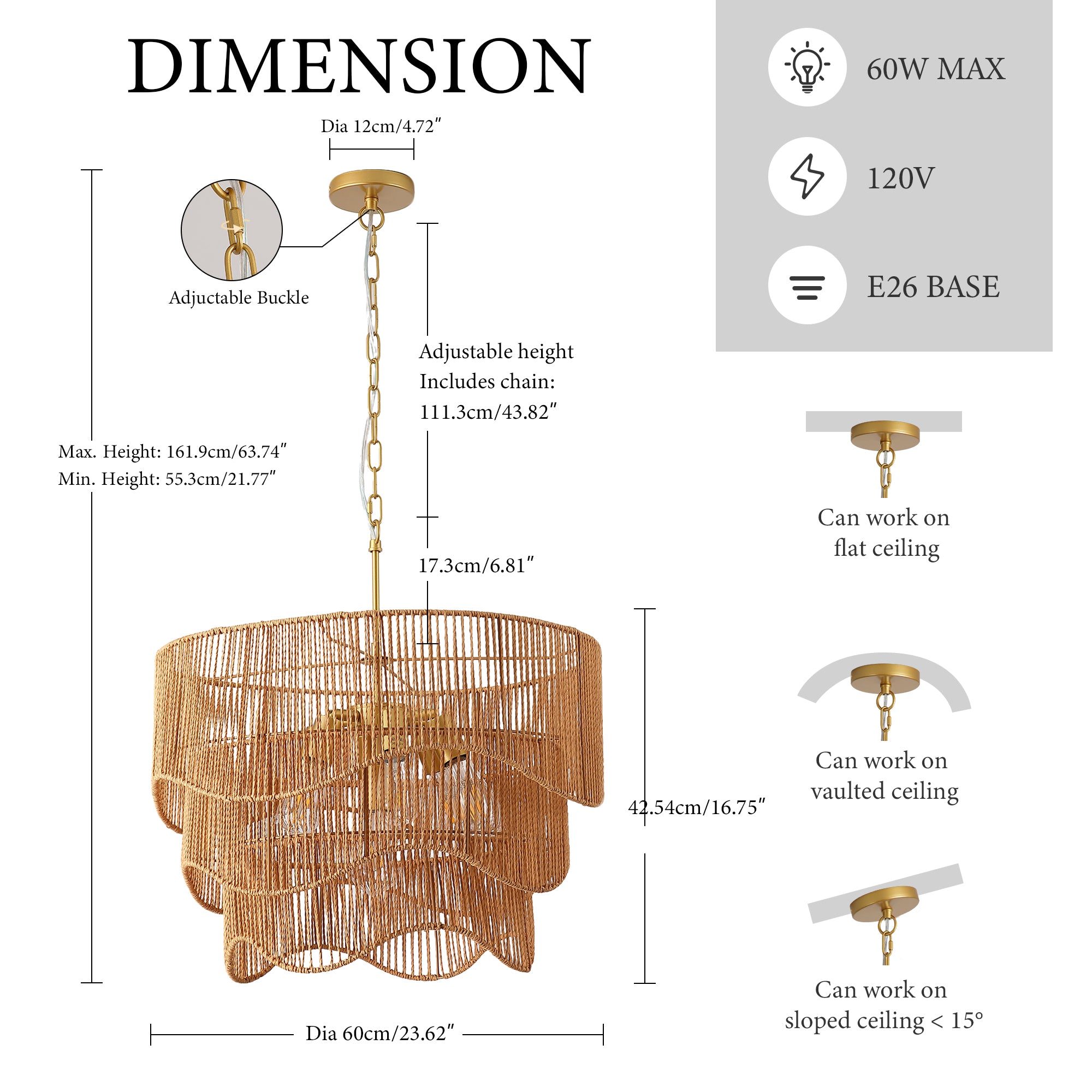 Handwoven Rattan Boho Wave Pendant Chandelier with 7-Lights