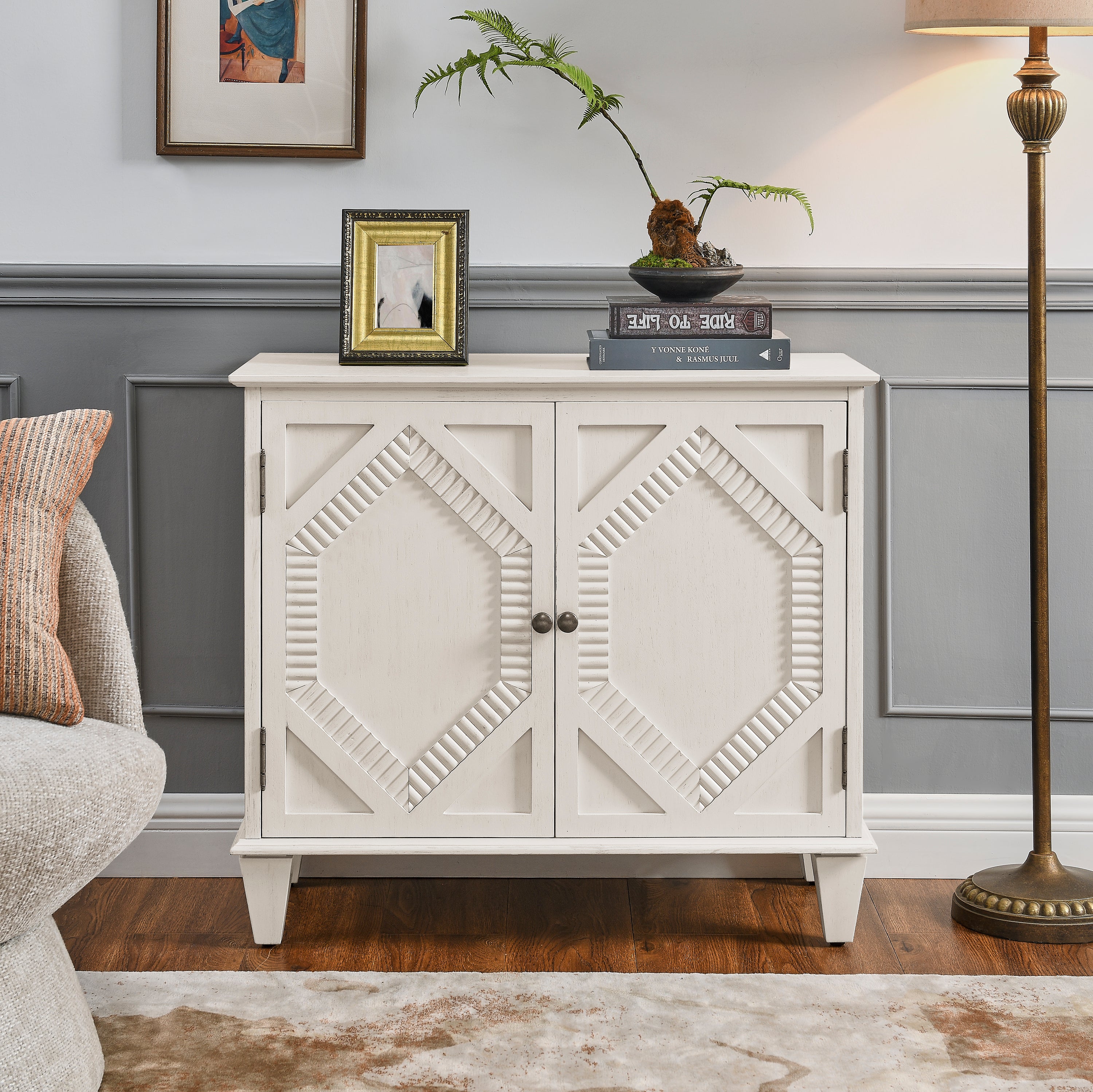 Mid Century Modern Geometric Accent Cabinet with Storage - 65.2"