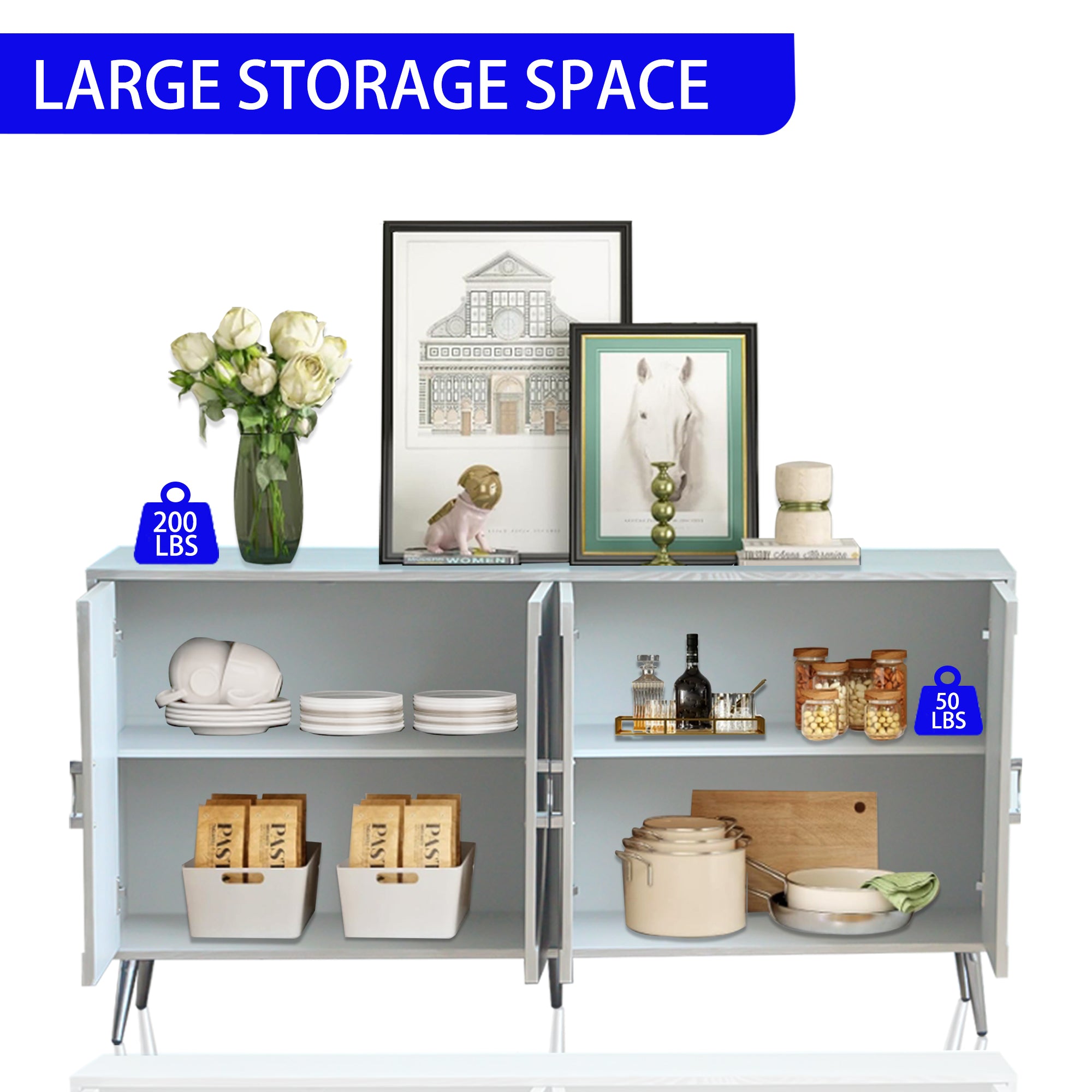 Modern Lacquered 4 Door Wooden Cabinet