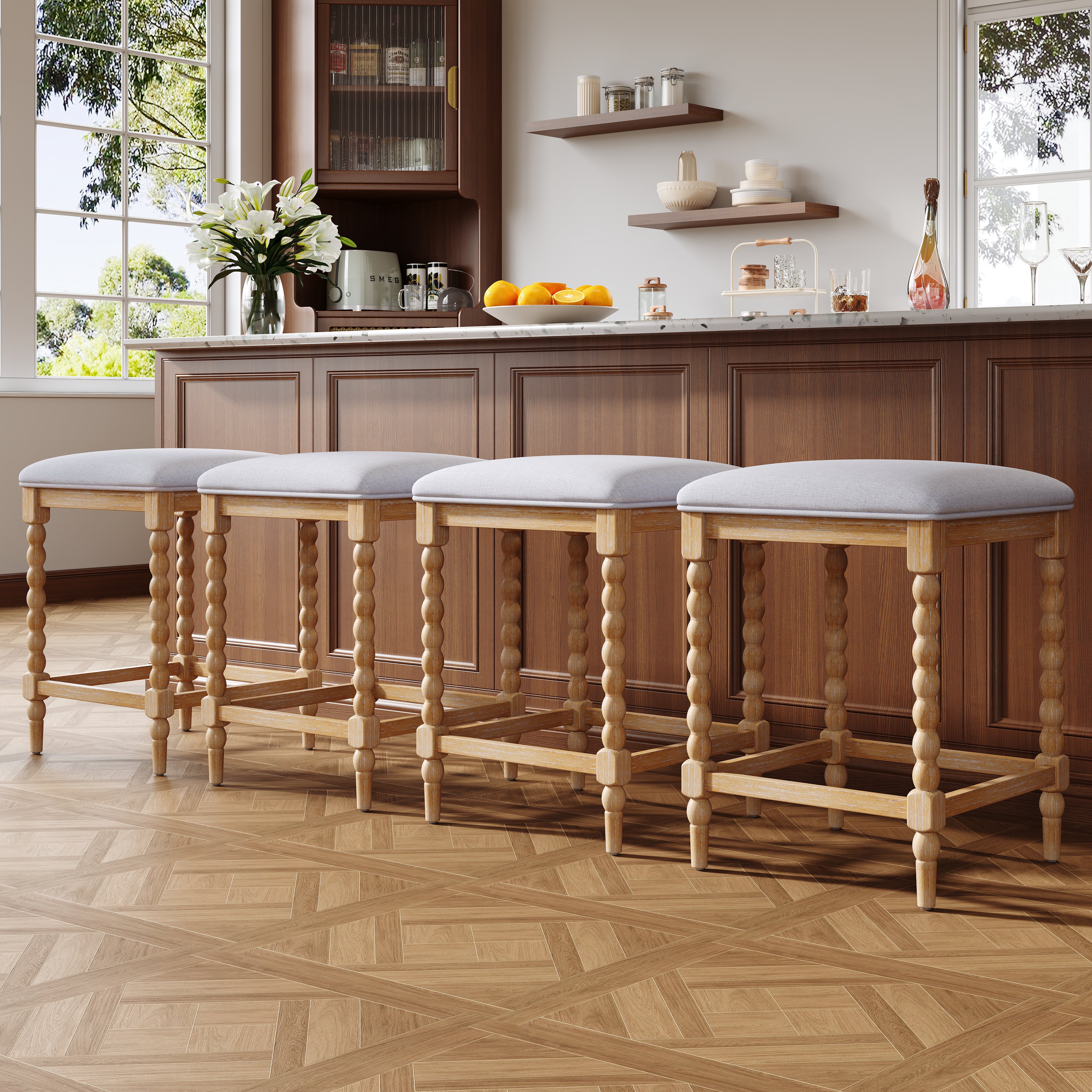 French Country Backless Bobbin Leg Counter Stool