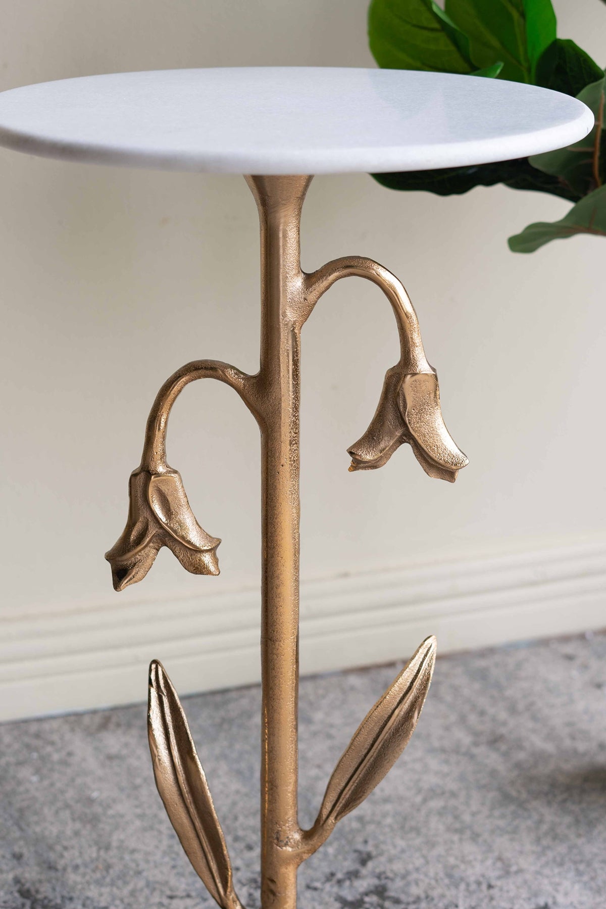 Gold Tulip Side Table With White Marble Top