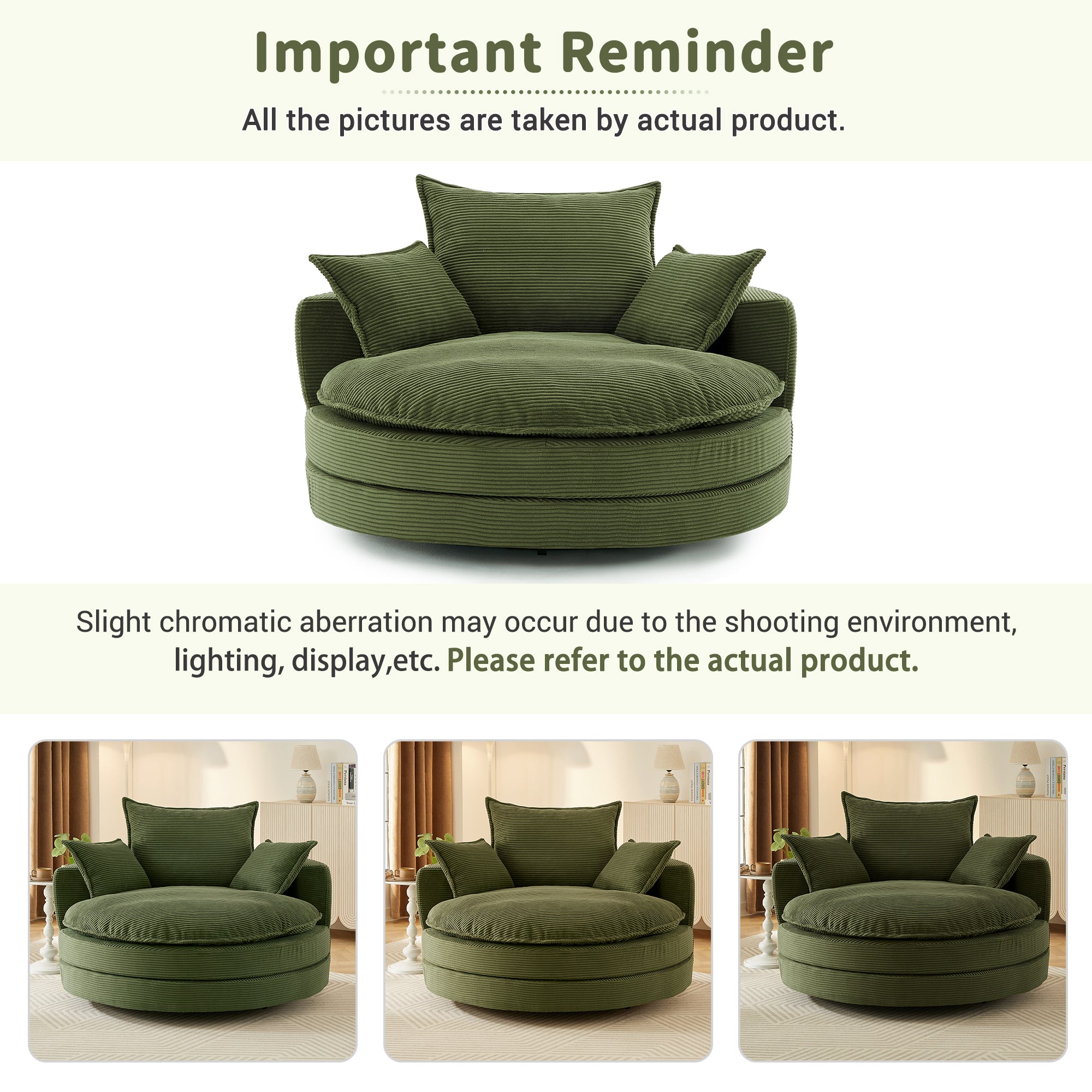 Corduroy 360° Swivel Accent Barrel Chair with 3 Removable Pillows
