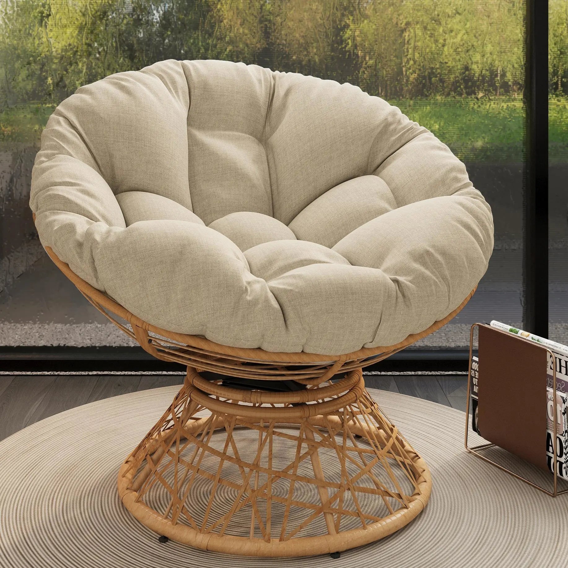 Papasan Wicker Chair with Fabric Cushion and 360 Degree Papasan Wicker Chair with Fabric Cushion and 360 Degree