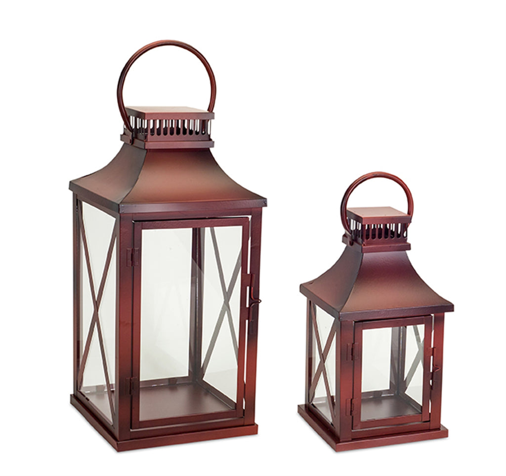 Rustic-Red-Metal-Lantern-(set-of-2)-Red-decorative
