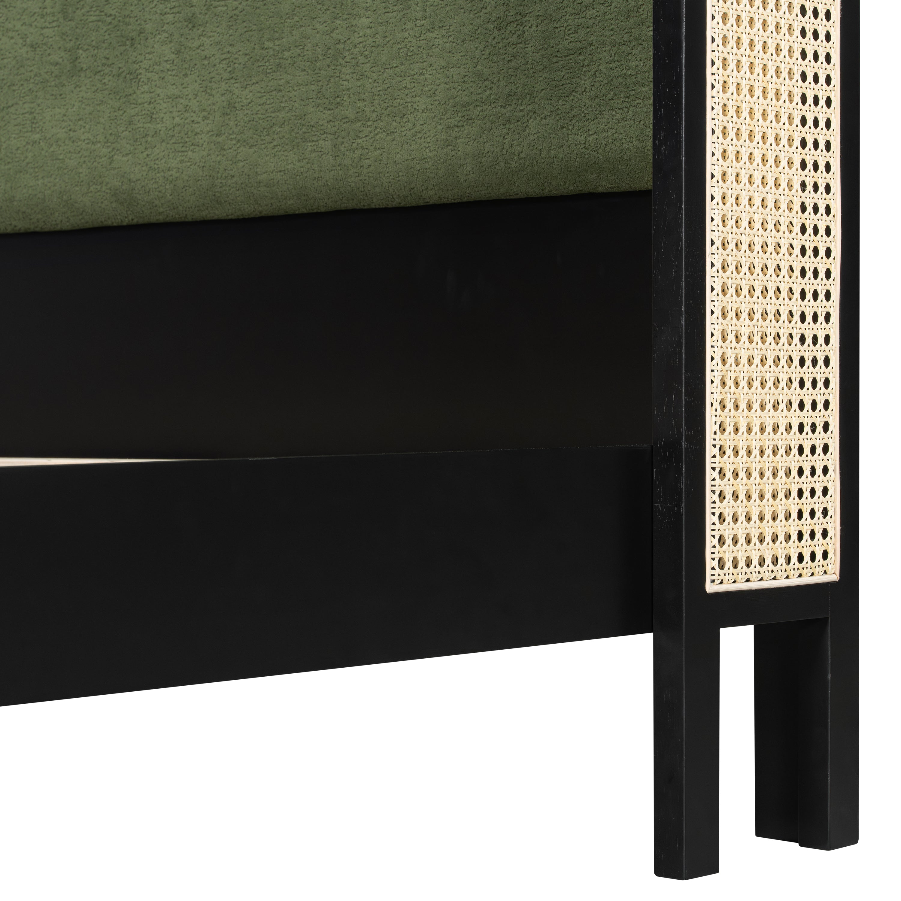 Queen Size Bed Frame with Green Headboard, Black with Green Solid Wood  Bed, No Box Spring Required, Modern Bedroom Furniture