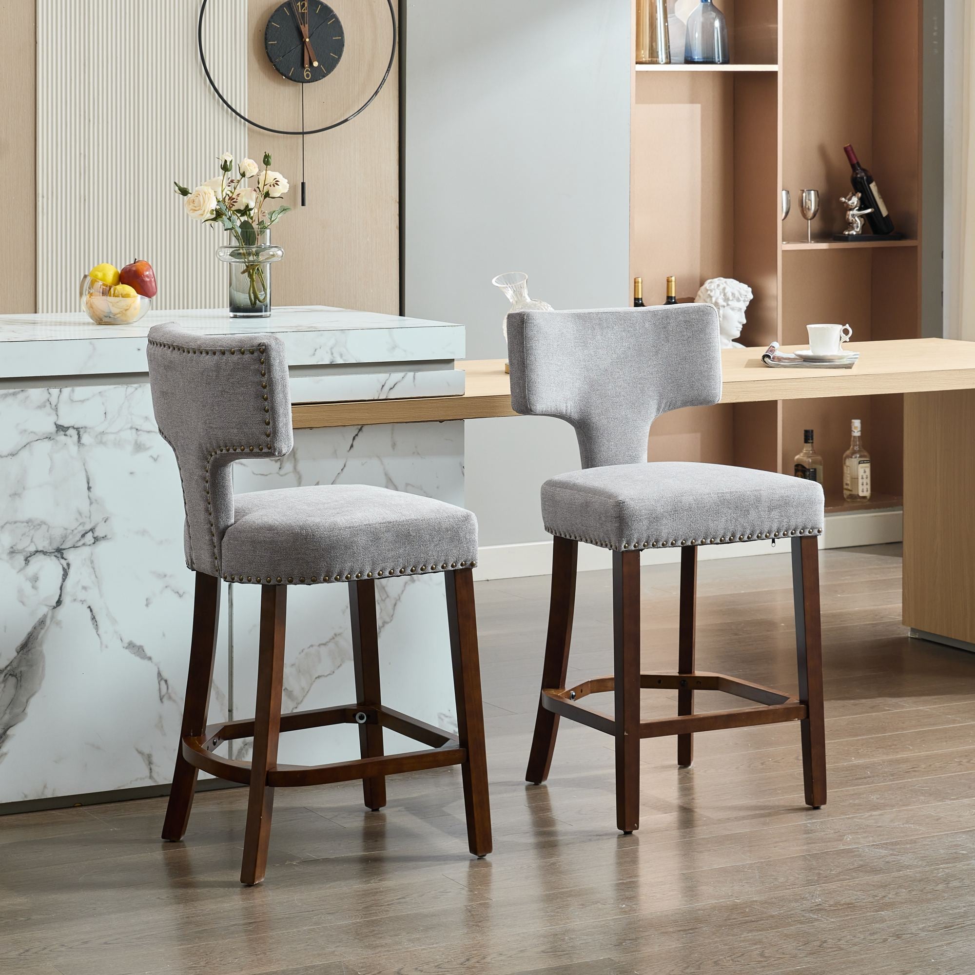 Upholstered T-Back Counter Height Bar Stools, Set of 2