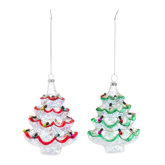 Glass Christmas Tree Ornament with Colored Lights String, Set of 12
