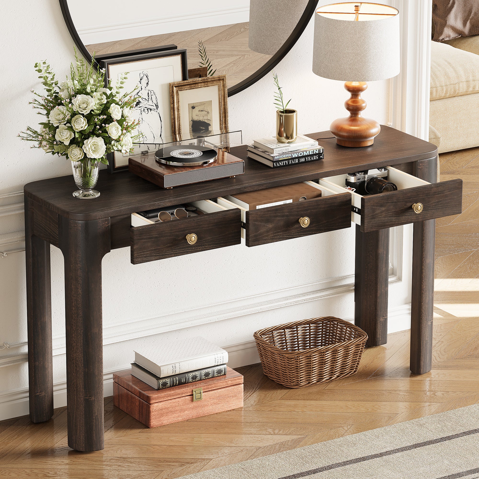 Rustic Console Table with Curved Corners