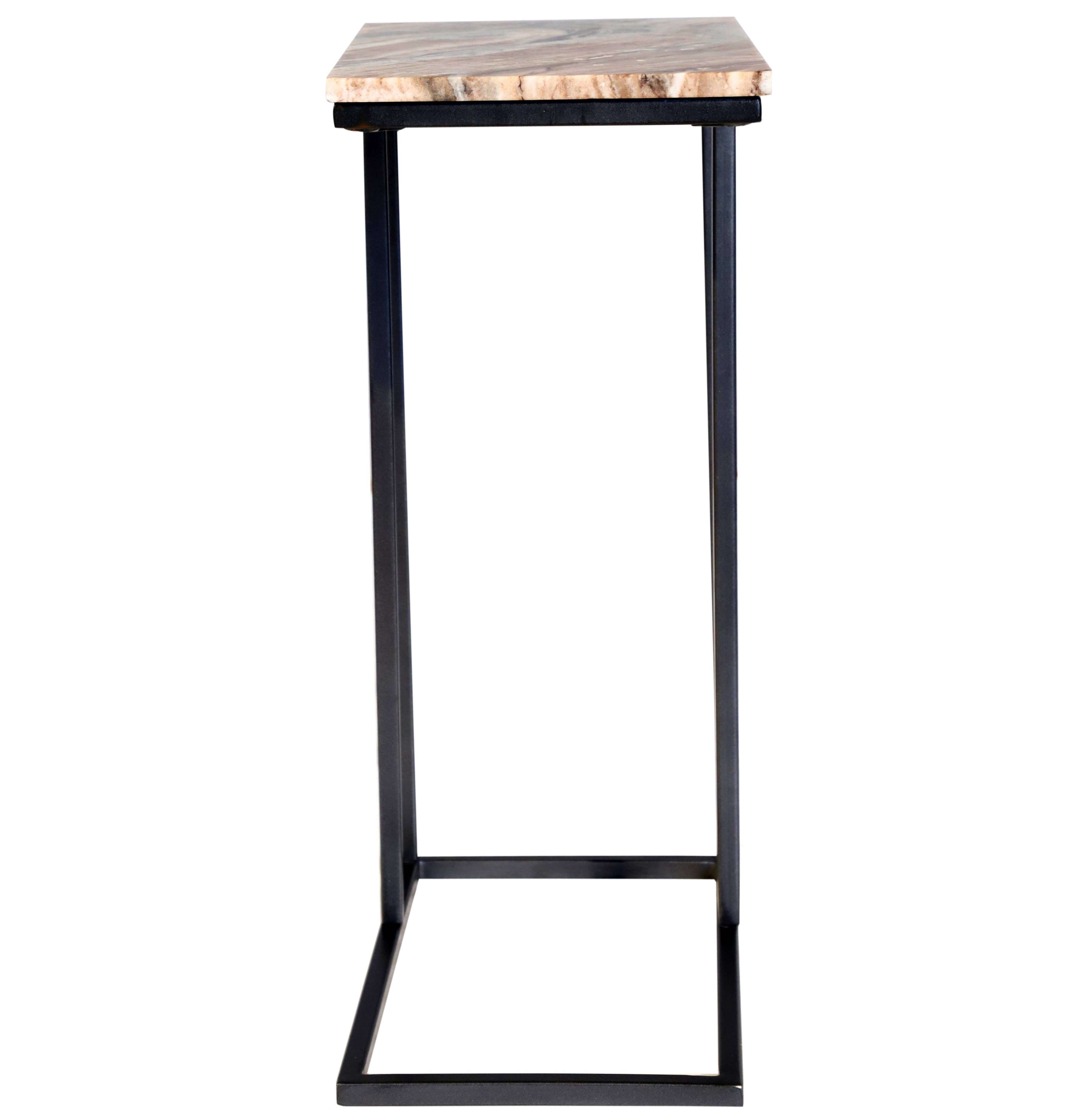 Marble "C" Table With Black Metal Frame